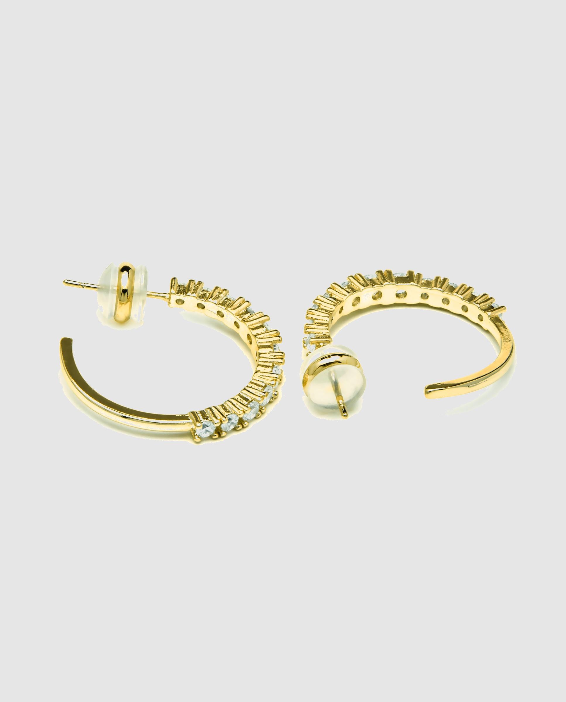 Brincos de Argola Basic Acabados em Ouro de 18 Quilates com Zirconita Brilhante Ouro-5