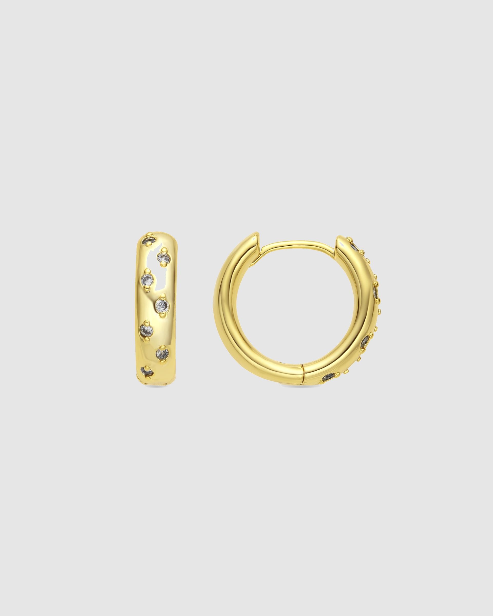 Brincos de Argola Basic Acabados em Ouro de 18 Quilates com Zirconita Brilhante Amarelo-1