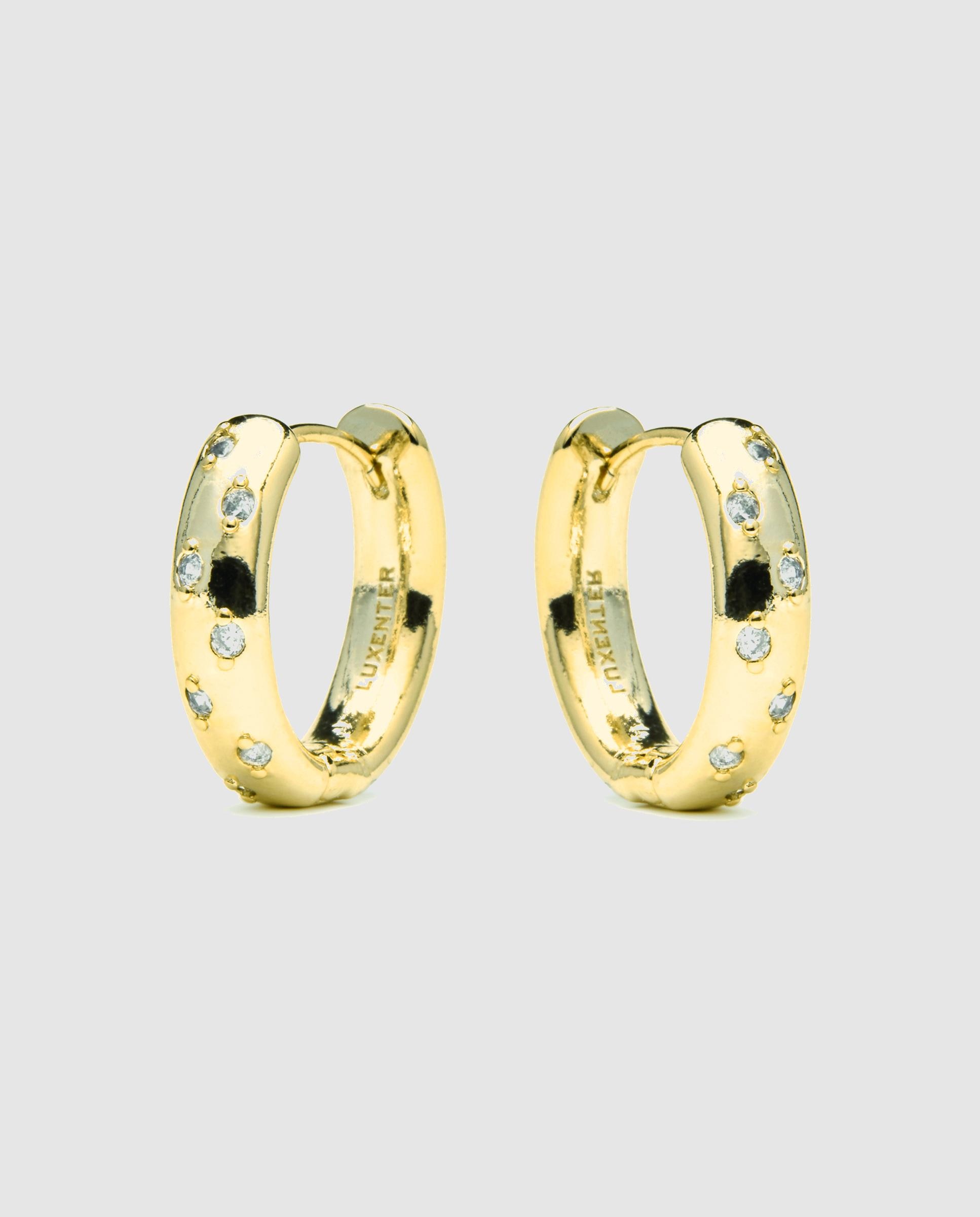 Brincos de Argola Basic Acabados em Ouro de 18 Quilates com Zirconita Brilhante Amarelo-4