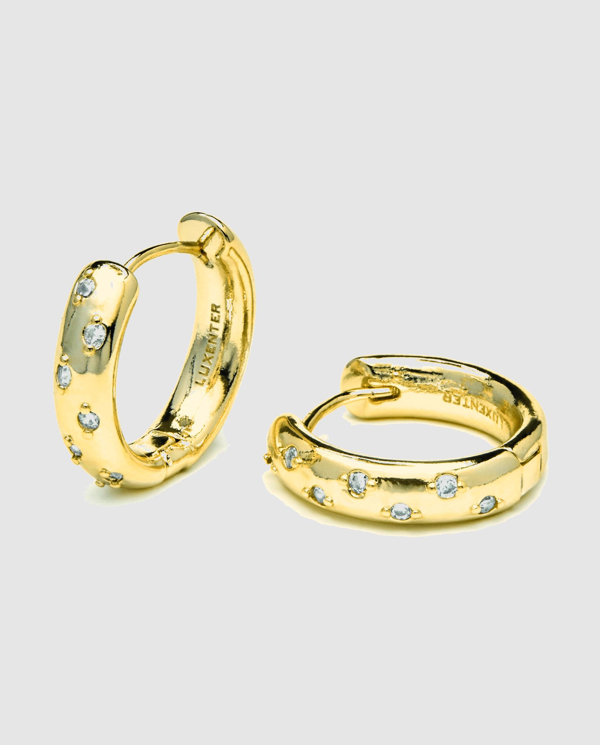 Brincos de Argola Basic Acabados em Ouro de 18 Quilates com Zirconita Brilhante Amarelo-5