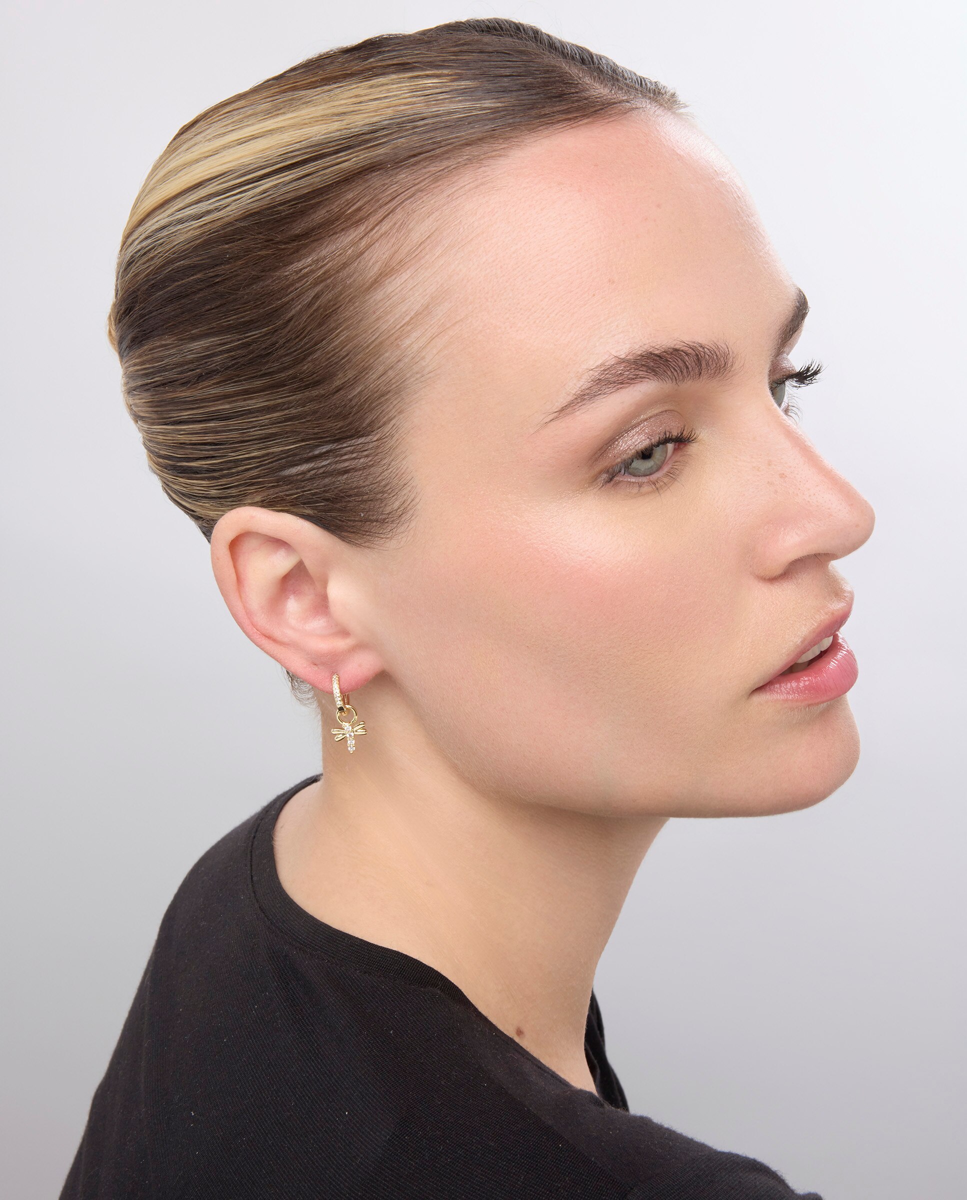 Brincos de Argola Basic Acabados em Ouro de 18 Quilates com Zirconita Brilhante Amarelo-3