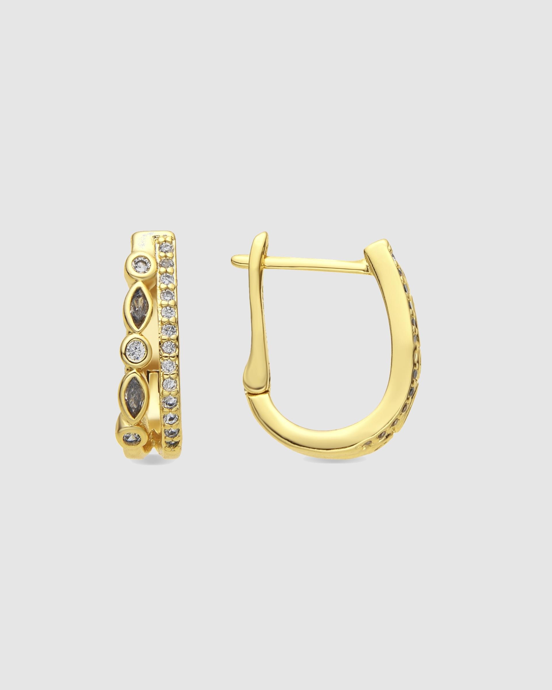 Brincos de Argola Basic Acabados em Ouro de 18 Quilates com Zirconita Brilhante Ouro-1