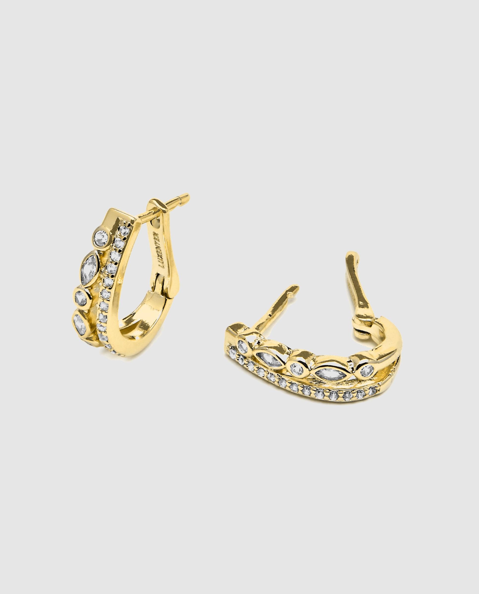 Brincos de Argola Basic Acabados em Ouro de 18 Quilates com Zirconita Brilhante Ouro-5