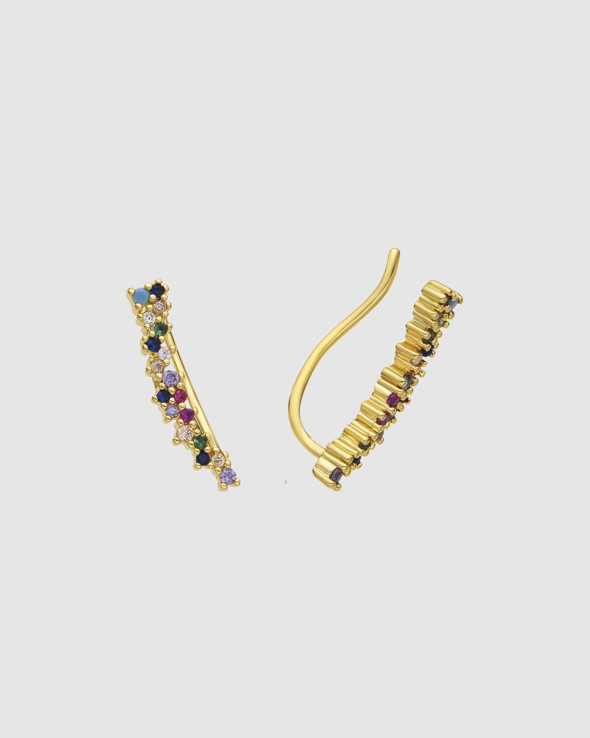Brincos de Botão Basic Acabados em Ouro de 18 Quilates com Zirconita Multicolor Ouro-1