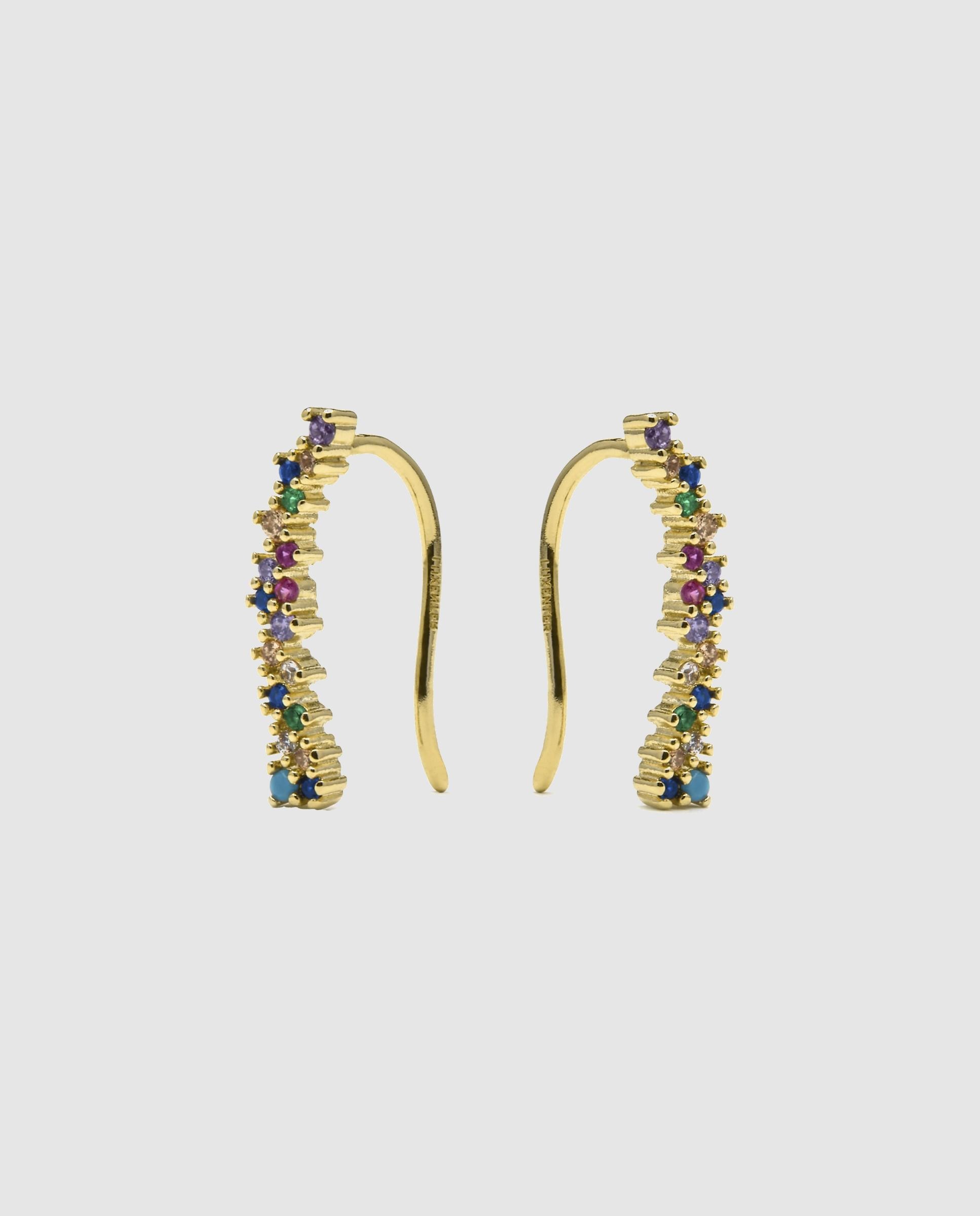 Brincos de Botão Basic Acabados em Ouro de 18 Quilates com Zirconita Multicolor Ouro-4