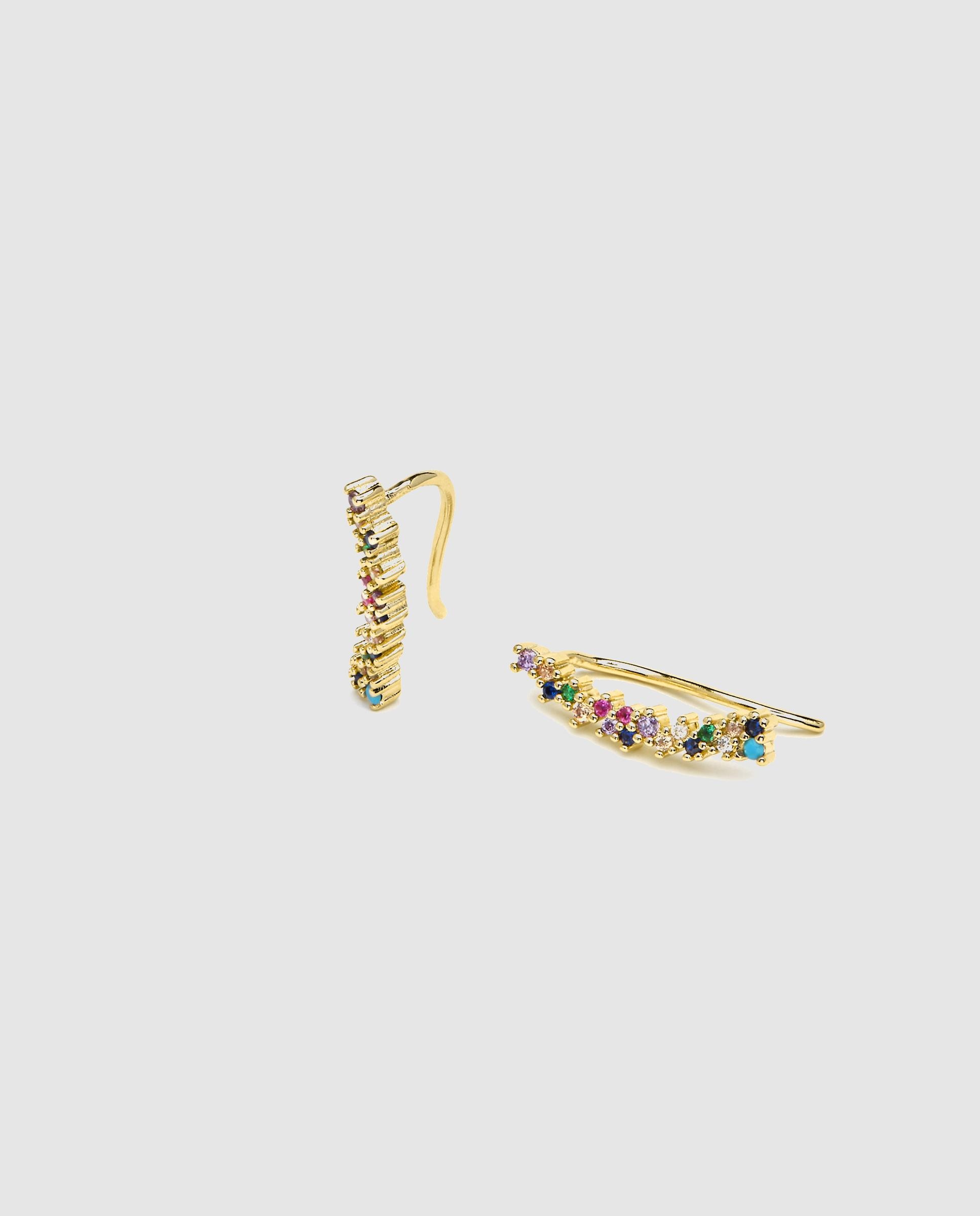 Brincos de Botão Basic Acabados em Ouro de 18 Quilates com Zirconita Multicolor Ouro-5