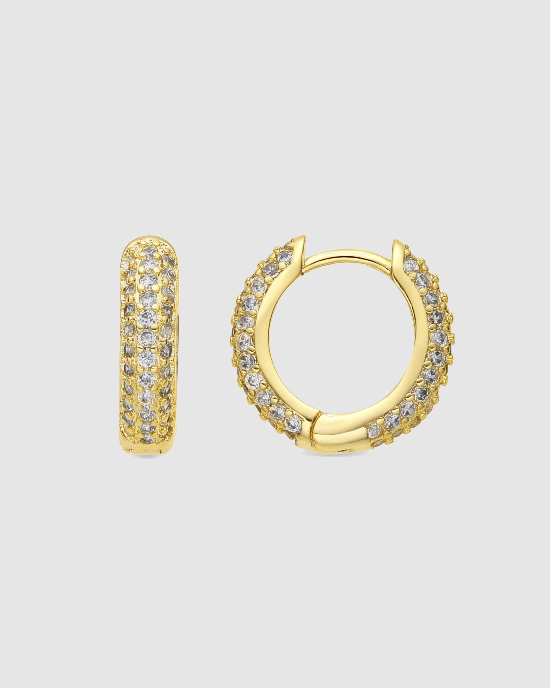 Brincos de Argola Basic Acabados em Ouro de 18 Quilates com Zirconita Brilhante Ouro-1