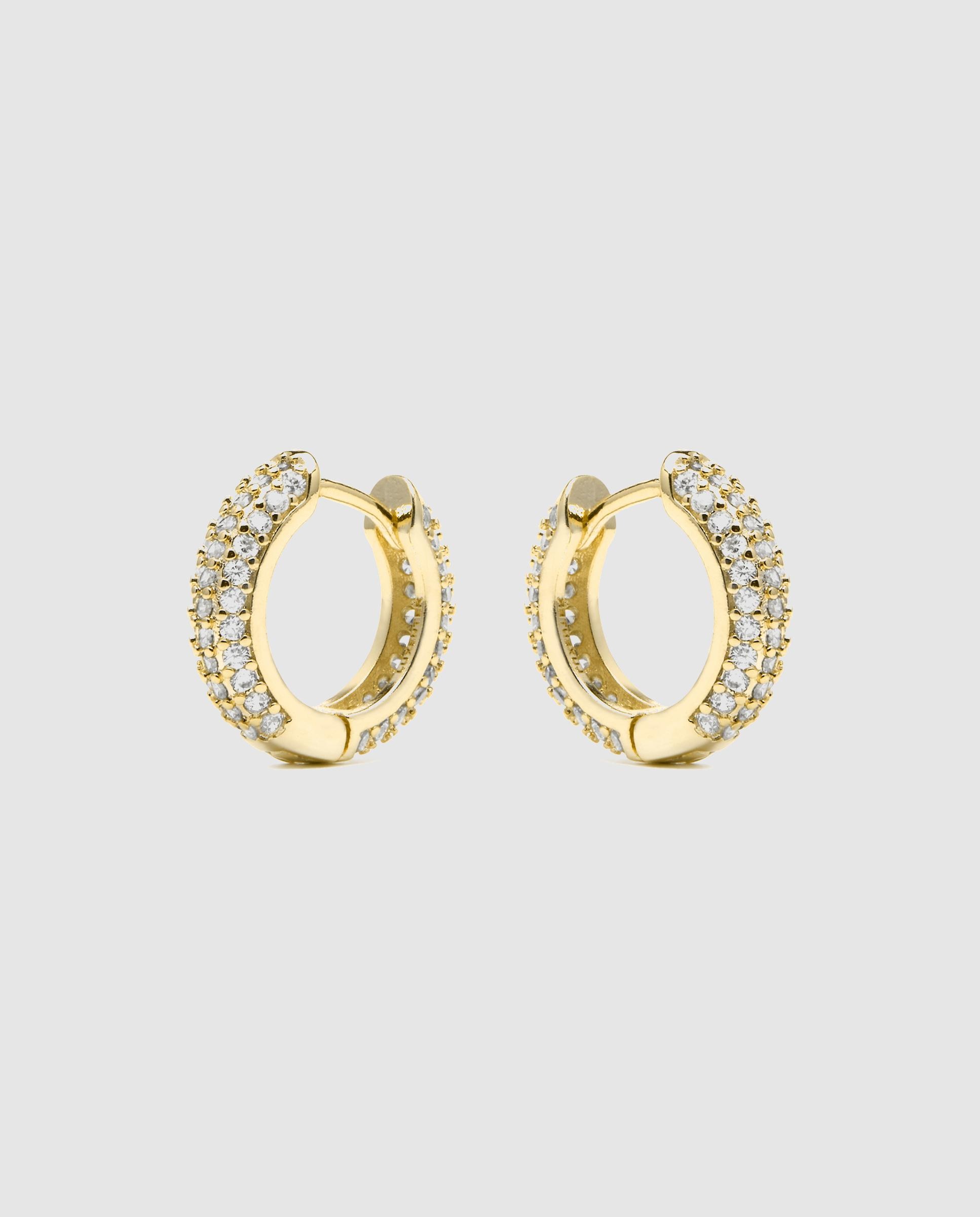 Brincos de Argola Basic Acabados em Ouro de 18 Quilates com Zirconita Brilhante Ouro-4