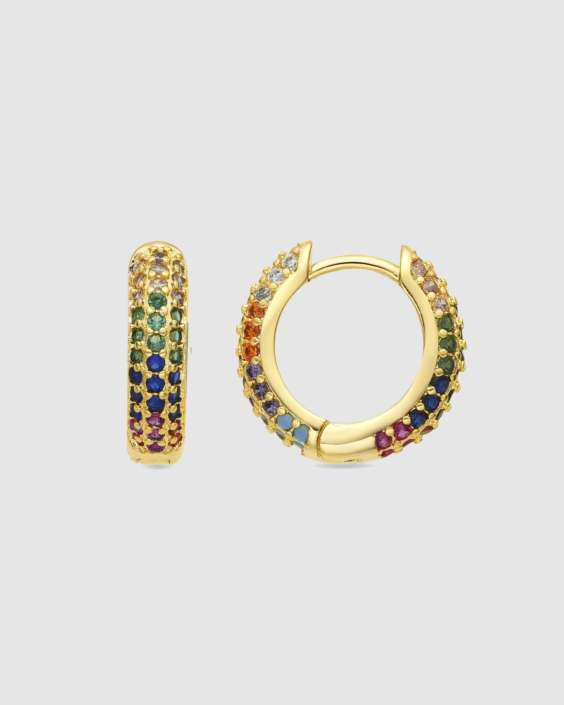 Brincos de Argola Basic Acabados em Ouro de 18 Quilates com Zircónios Multicolor Ouro-1