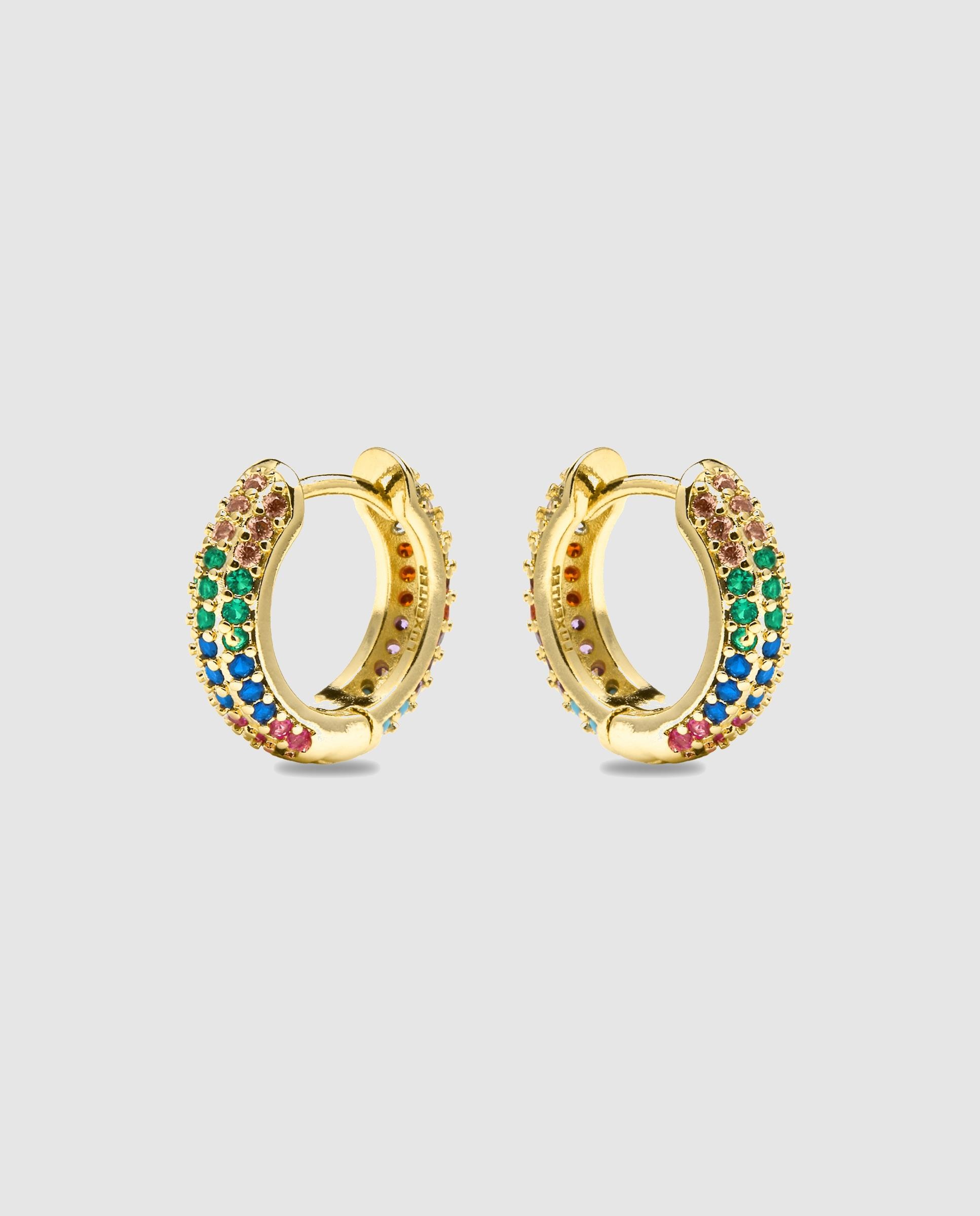 Brincos de Argola Basic Acabados em Ouro de 18 Quilates com Zircónios Multicolor Ouro-4