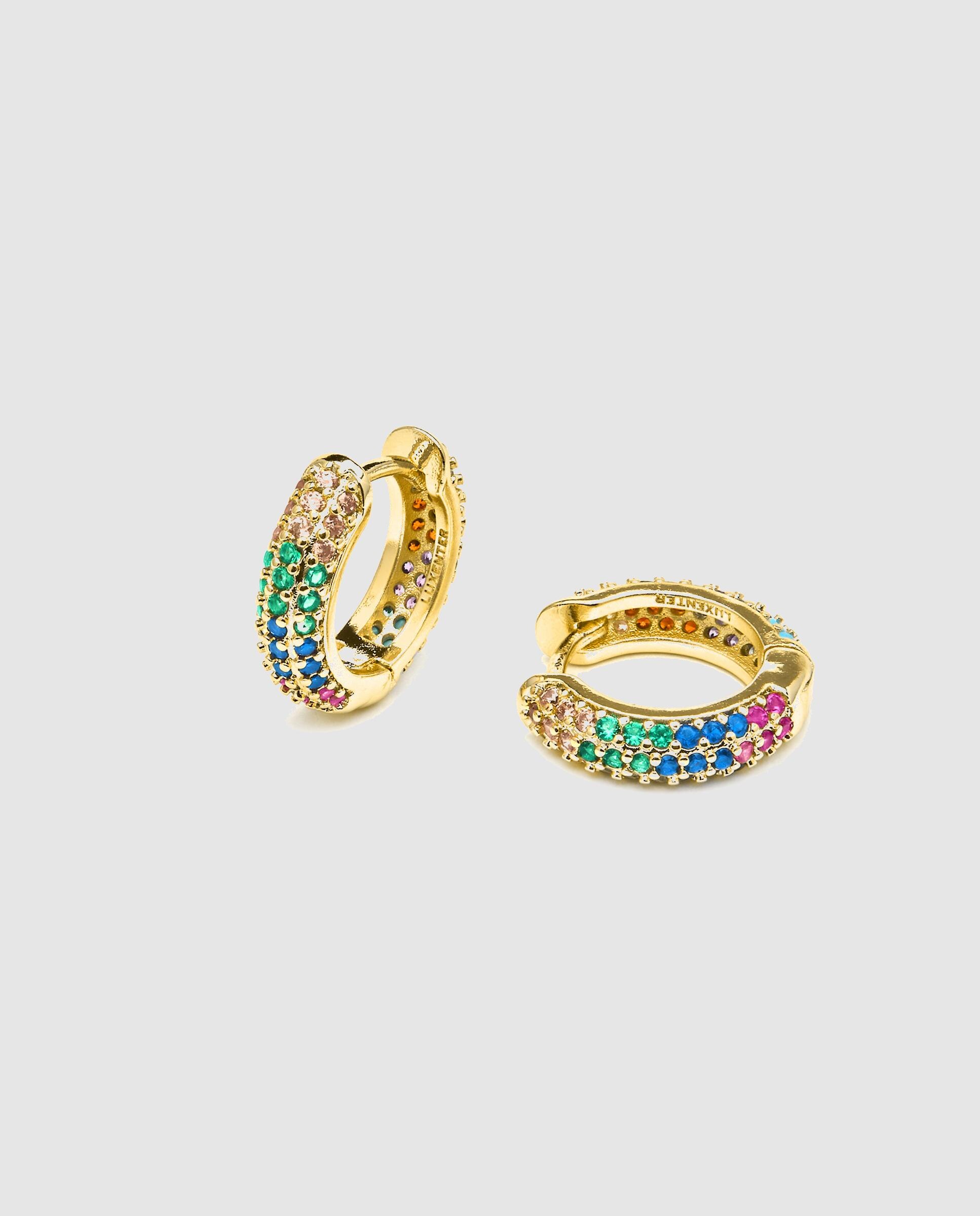 Brincos de Argola Basic Acabados em Ouro de 18 Quilates com Zircónios Multicolor Ouro-5