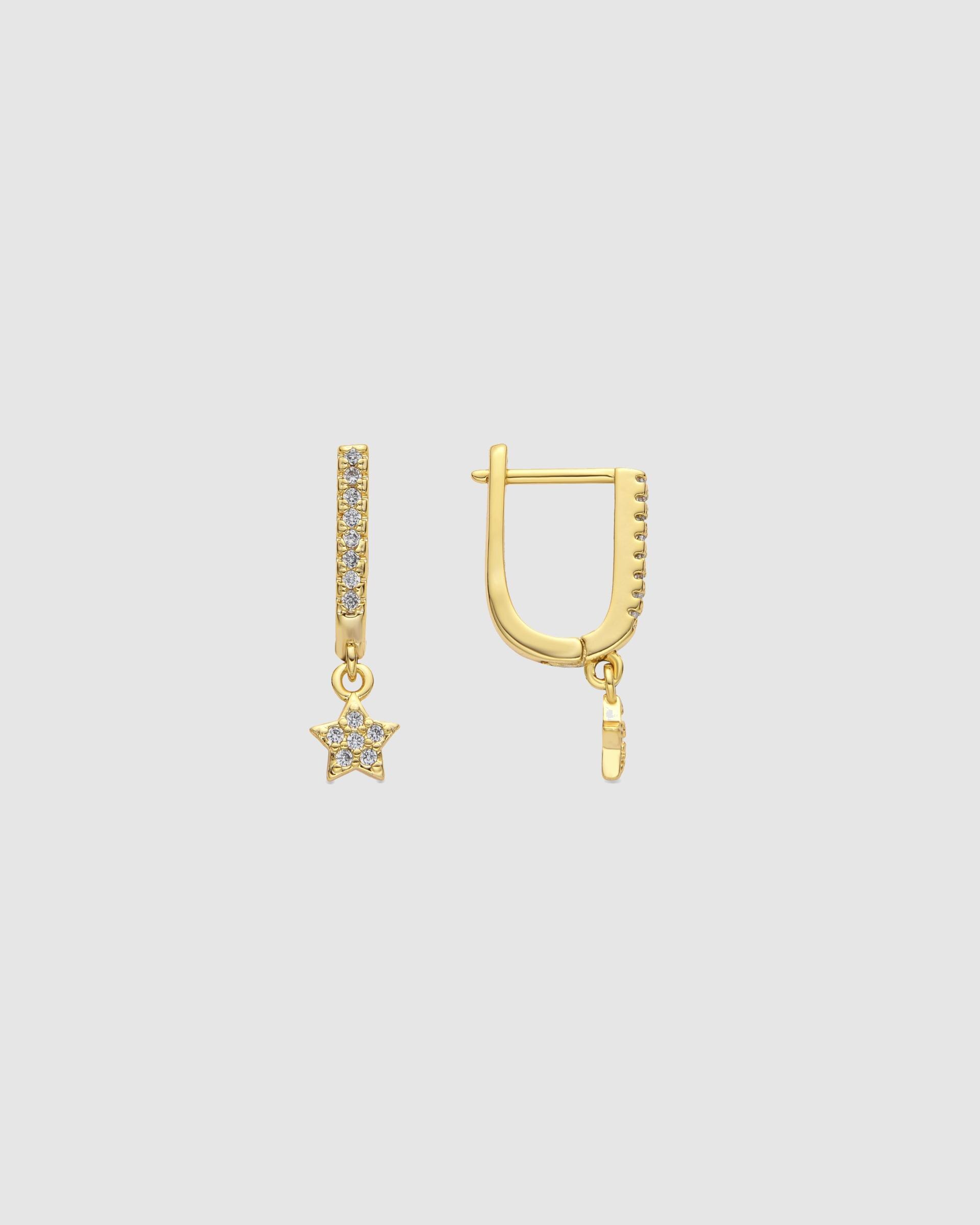 Brincos de Argola Basic Acabados em Ouro de 18 Quilates com Zirconita Brilhante Dourado-1