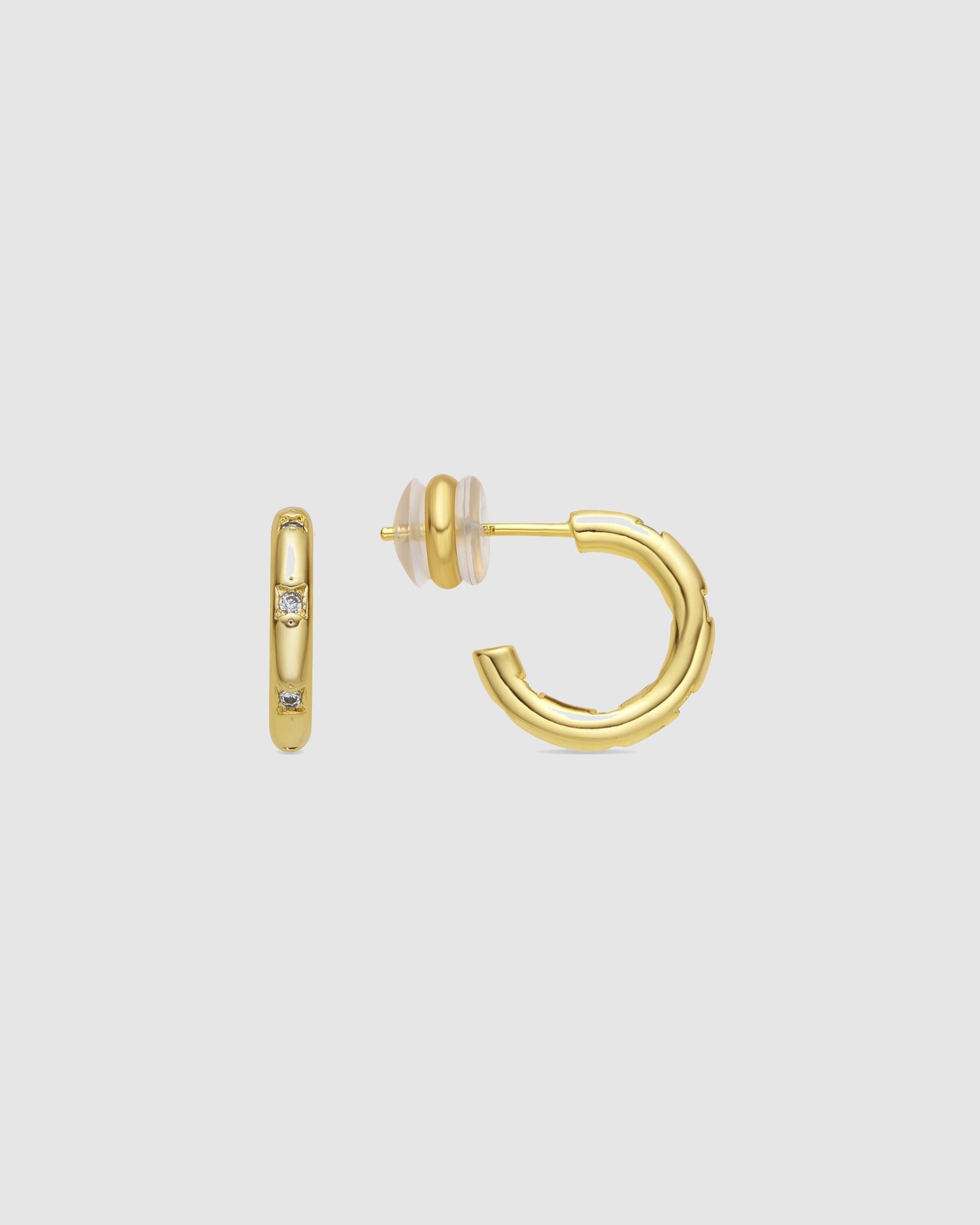 Brincos de Argola Basic Acabados em Ouro de 18 Quilates com Zircónias Brilhantes Ouro-1