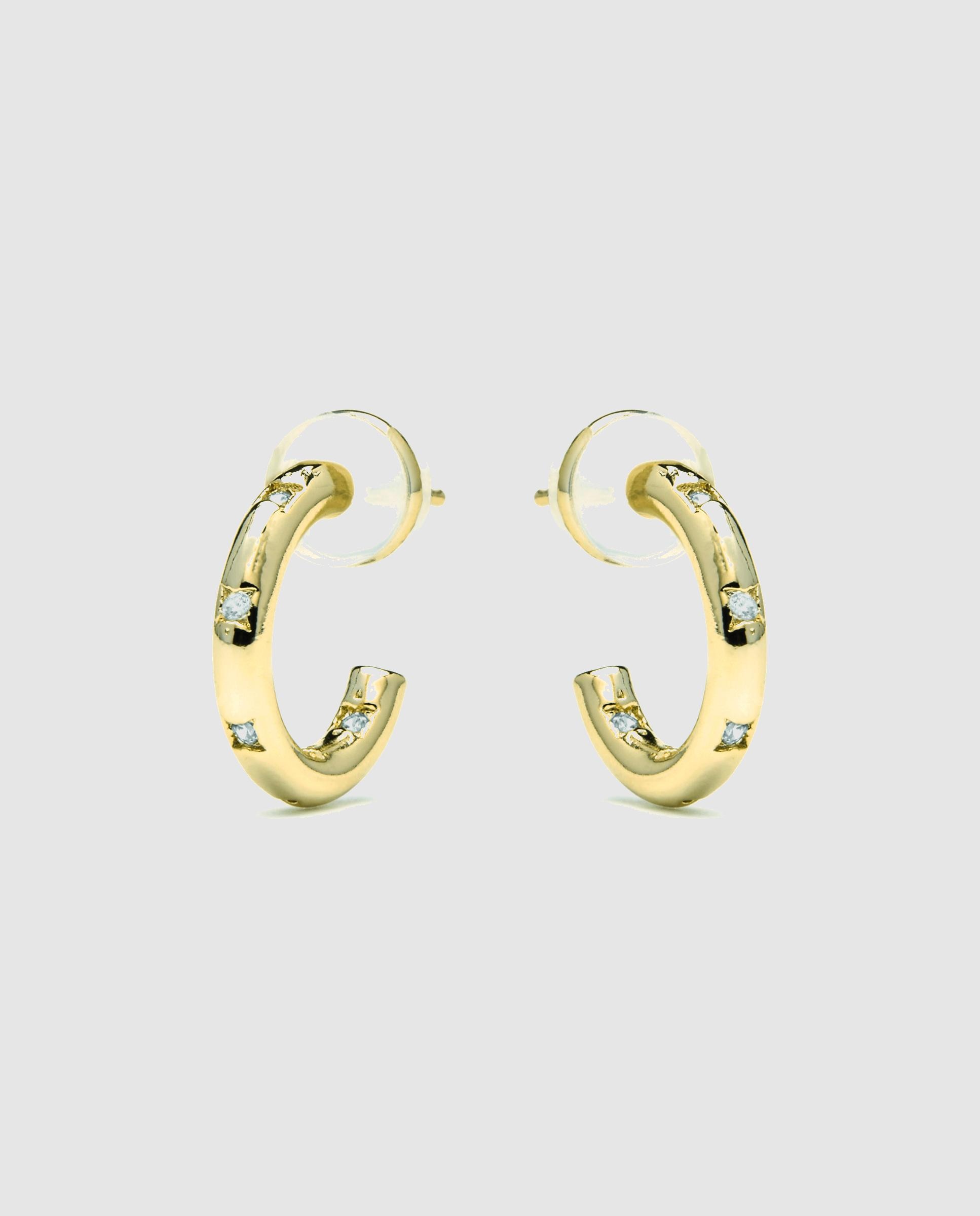 Brincos de Argola Basic Acabados em Ouro de 18 Quilates com Zircónias Brilhantes Ouro-4