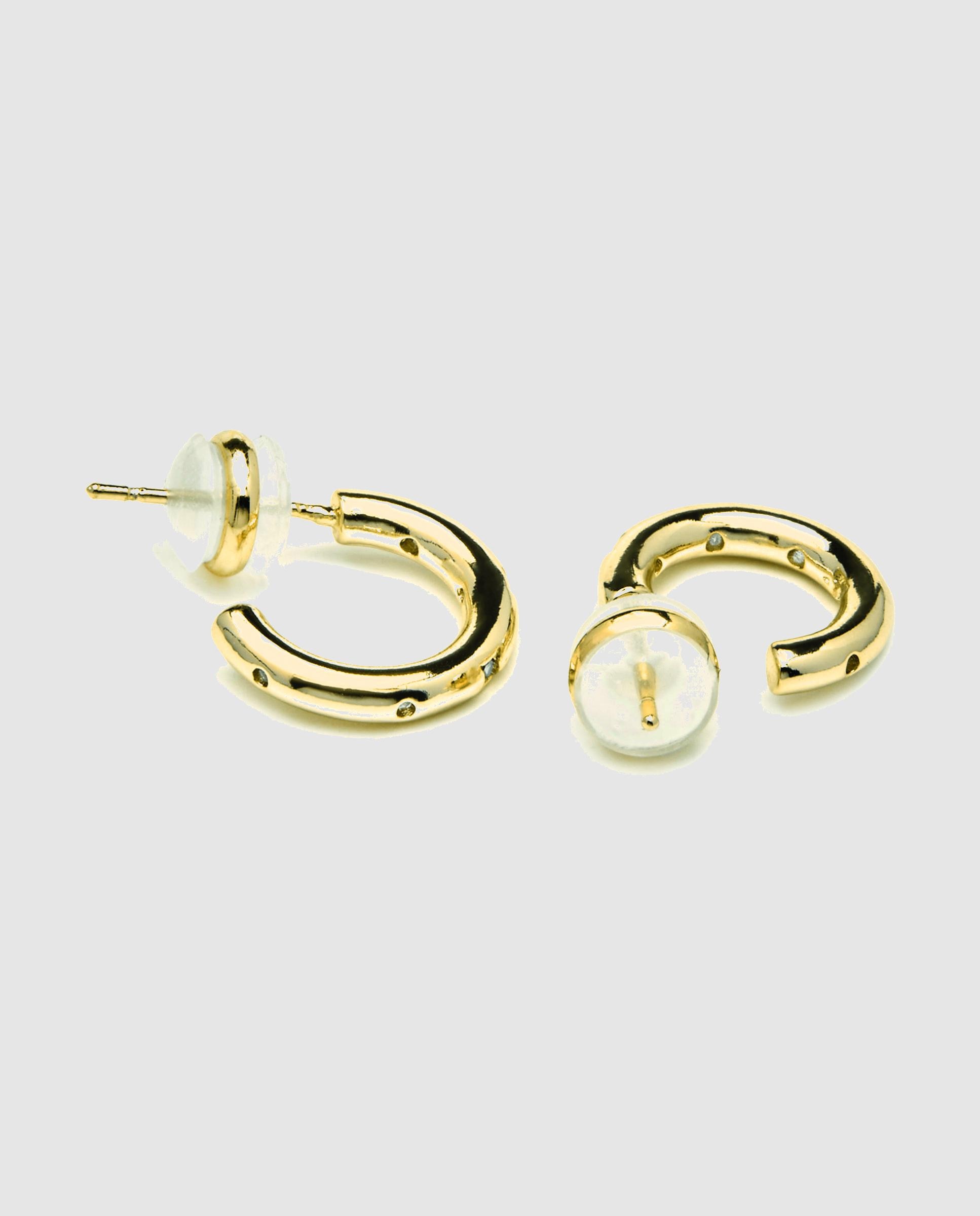 Brincos de Argola Basic Acabados em Ouro de 18 Quilates com Zircónias Brilhantes Ouro-5