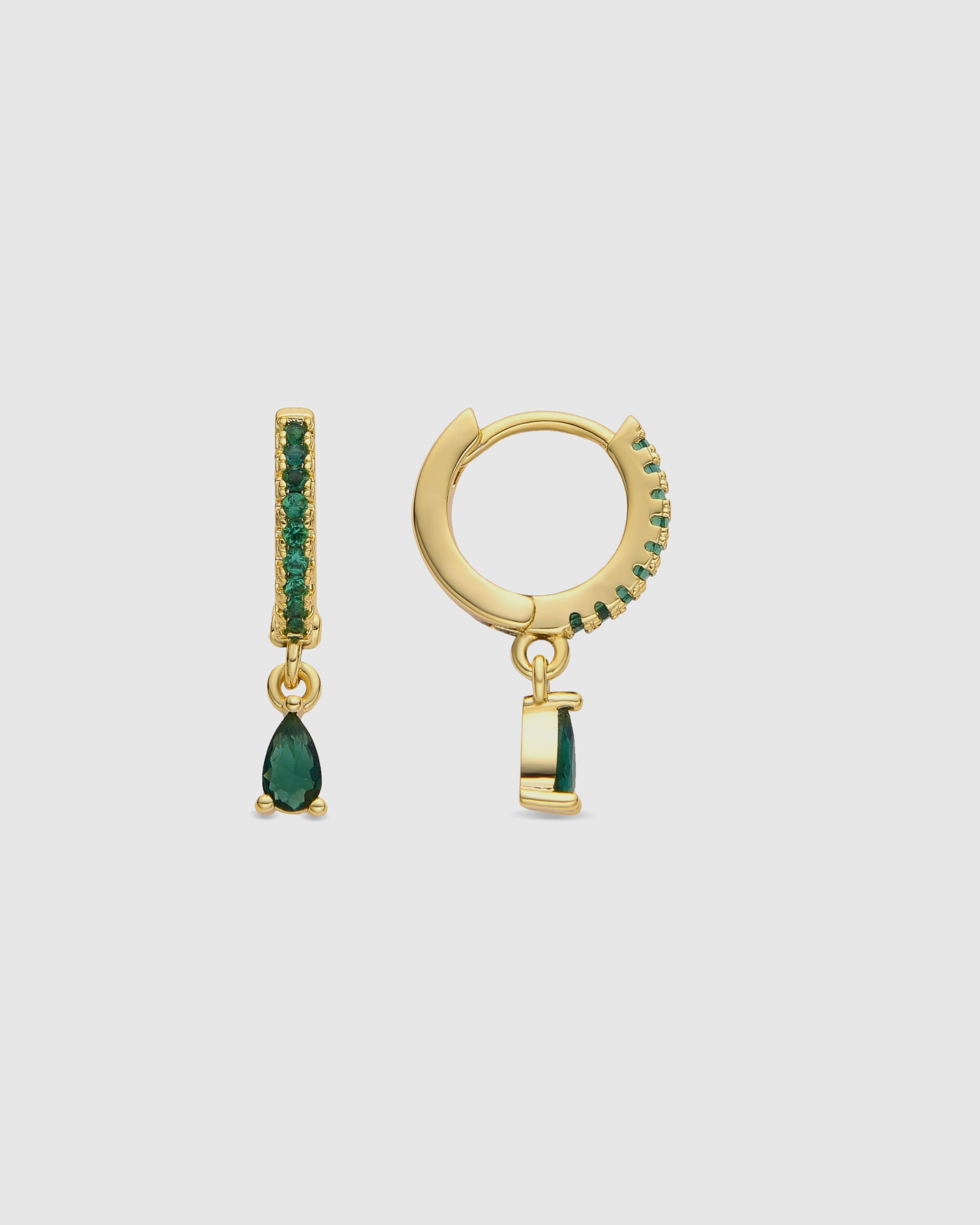 Brincos de Argola Basic Acabados em Ouro de 18 Quilates com Zirconita Verde Verde-azulado-1