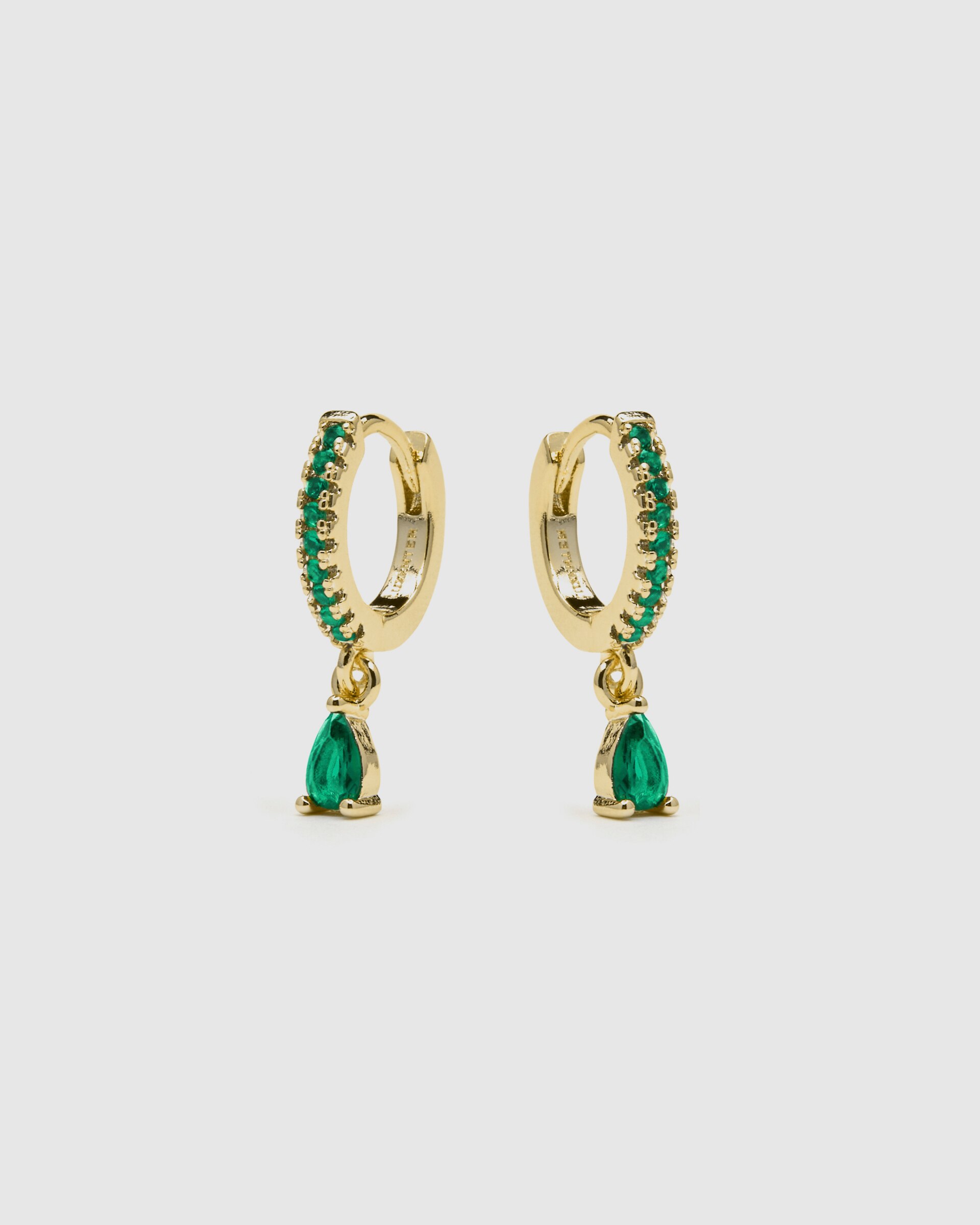 Brincos de Argola Basic Acabados em Ouro de 18 Quilates com Zirconita Verde Verde-azulado-4