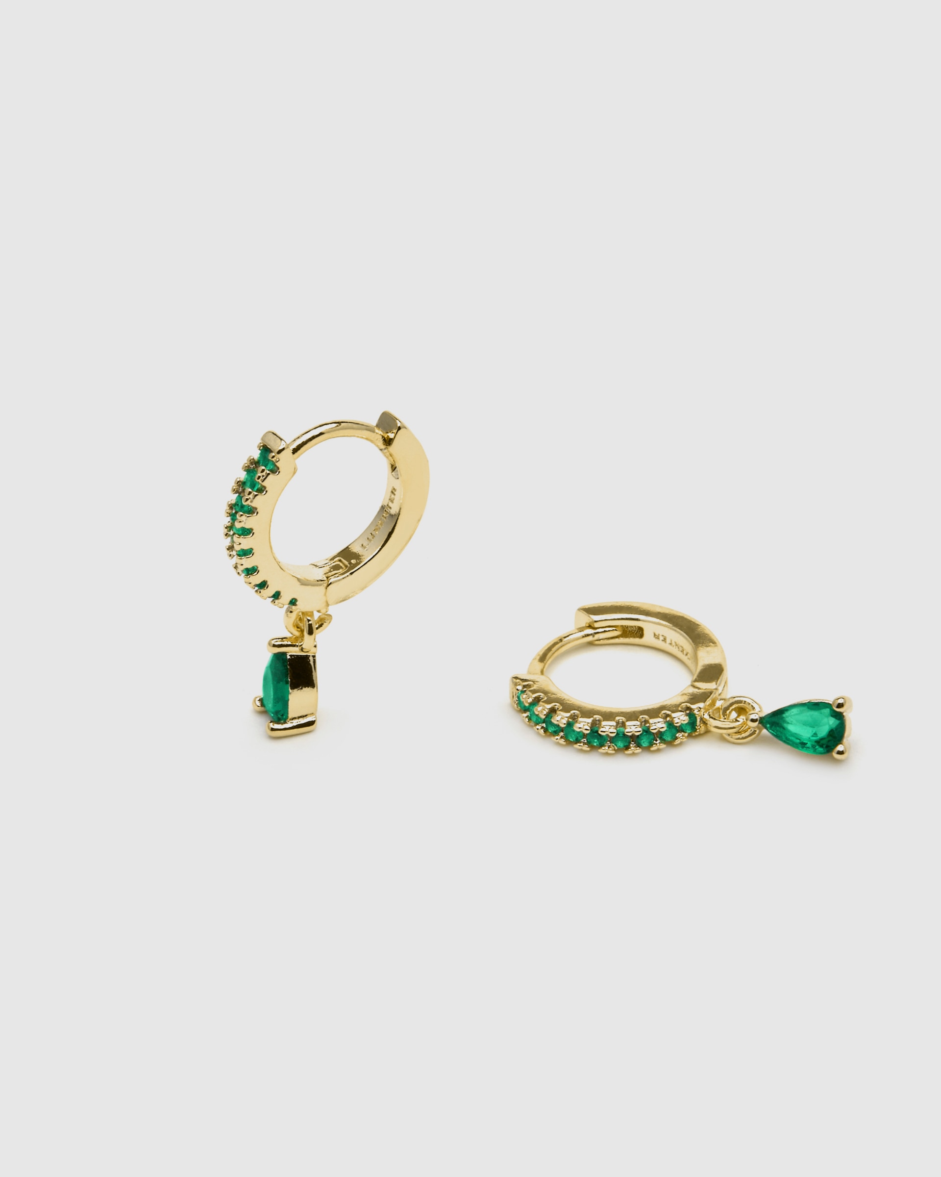 Brincos de Argola Basic Acabados em Ouro de 18 Quilates com Zirconita Verde Verde-azulado-5