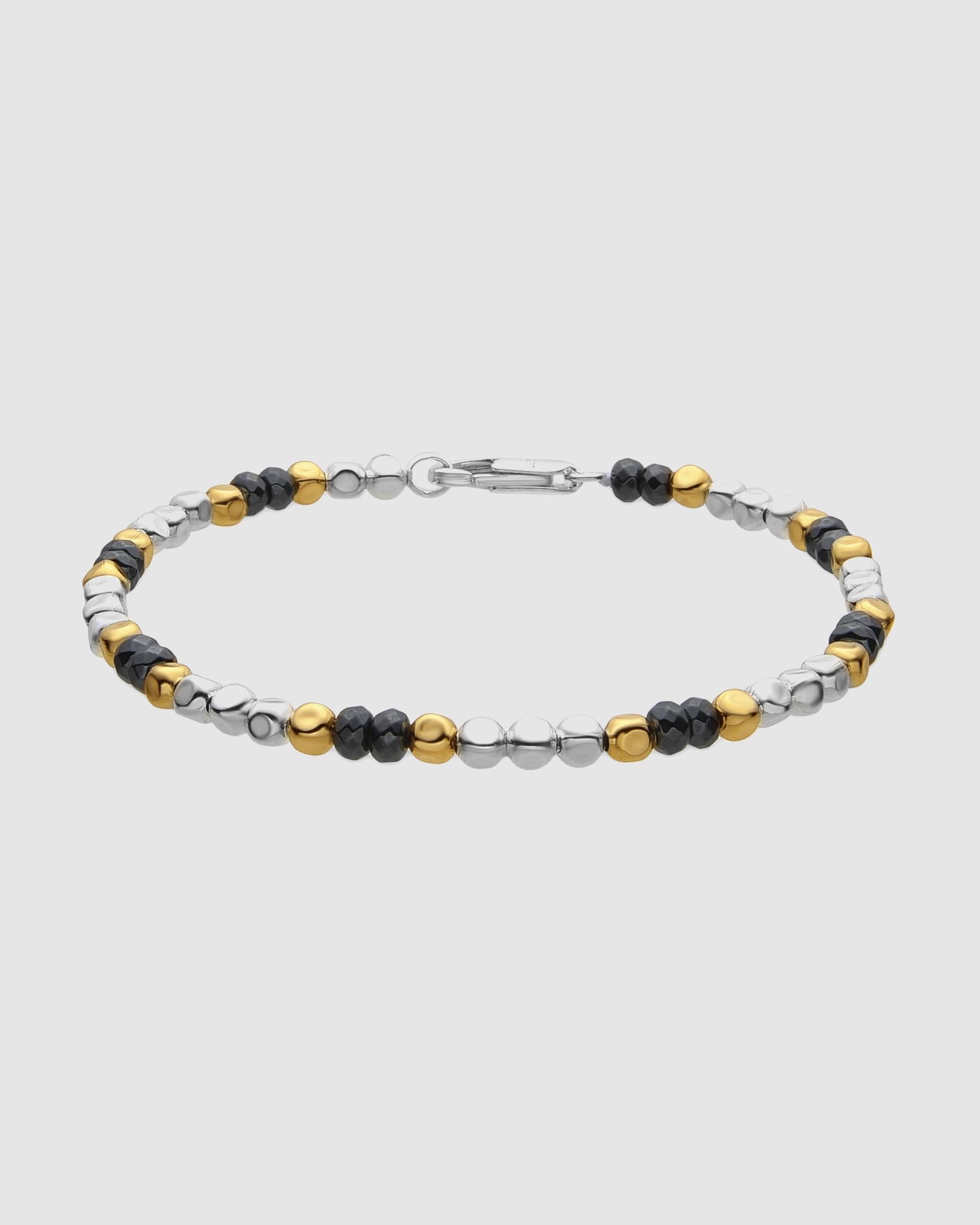 Pulseira de Corrente Acabada em Ródio com Hematite Ouro / Prata-1