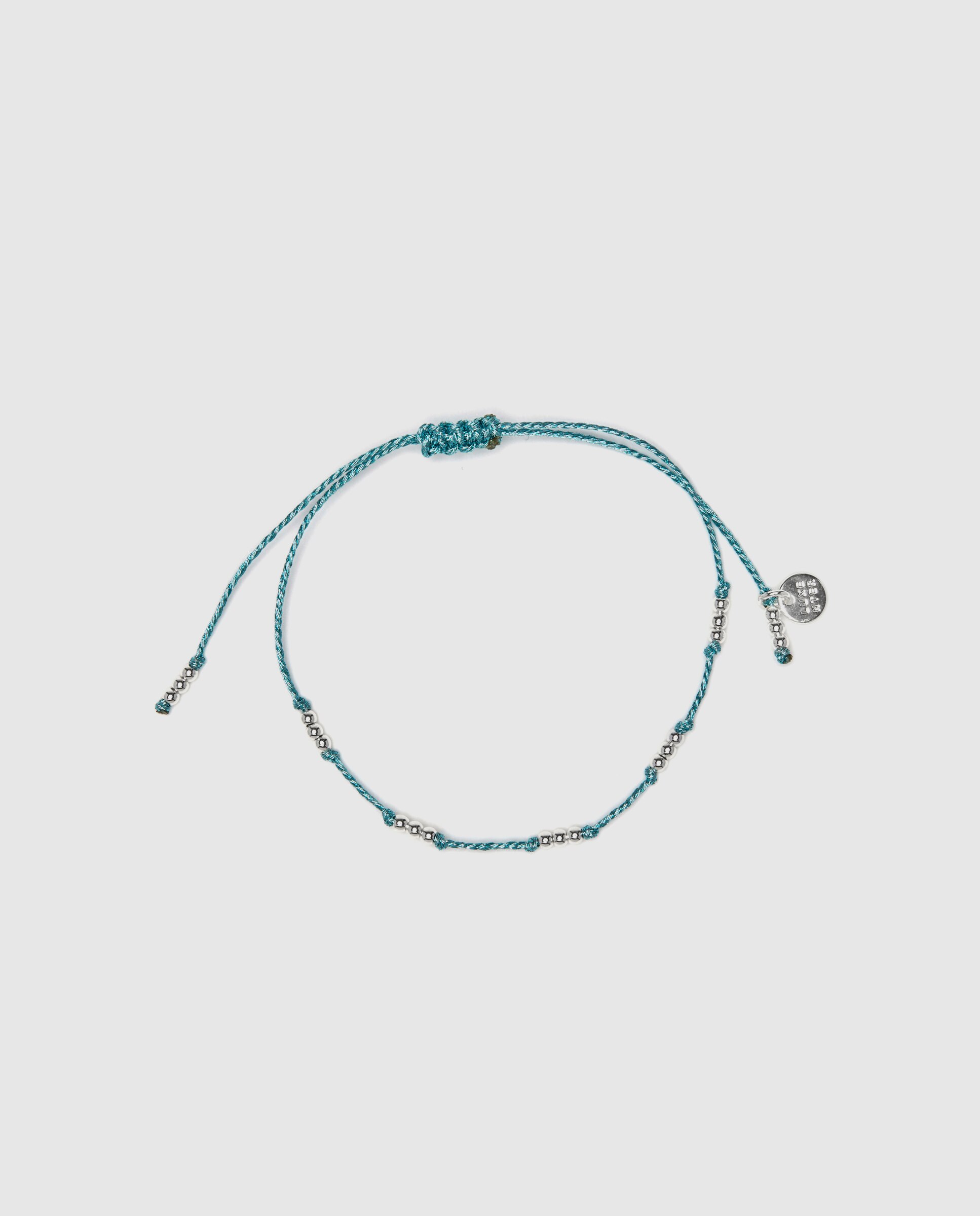 Pulseira de Corrente Boho Acabada em Ródio com Cordão Azul Prata-2
