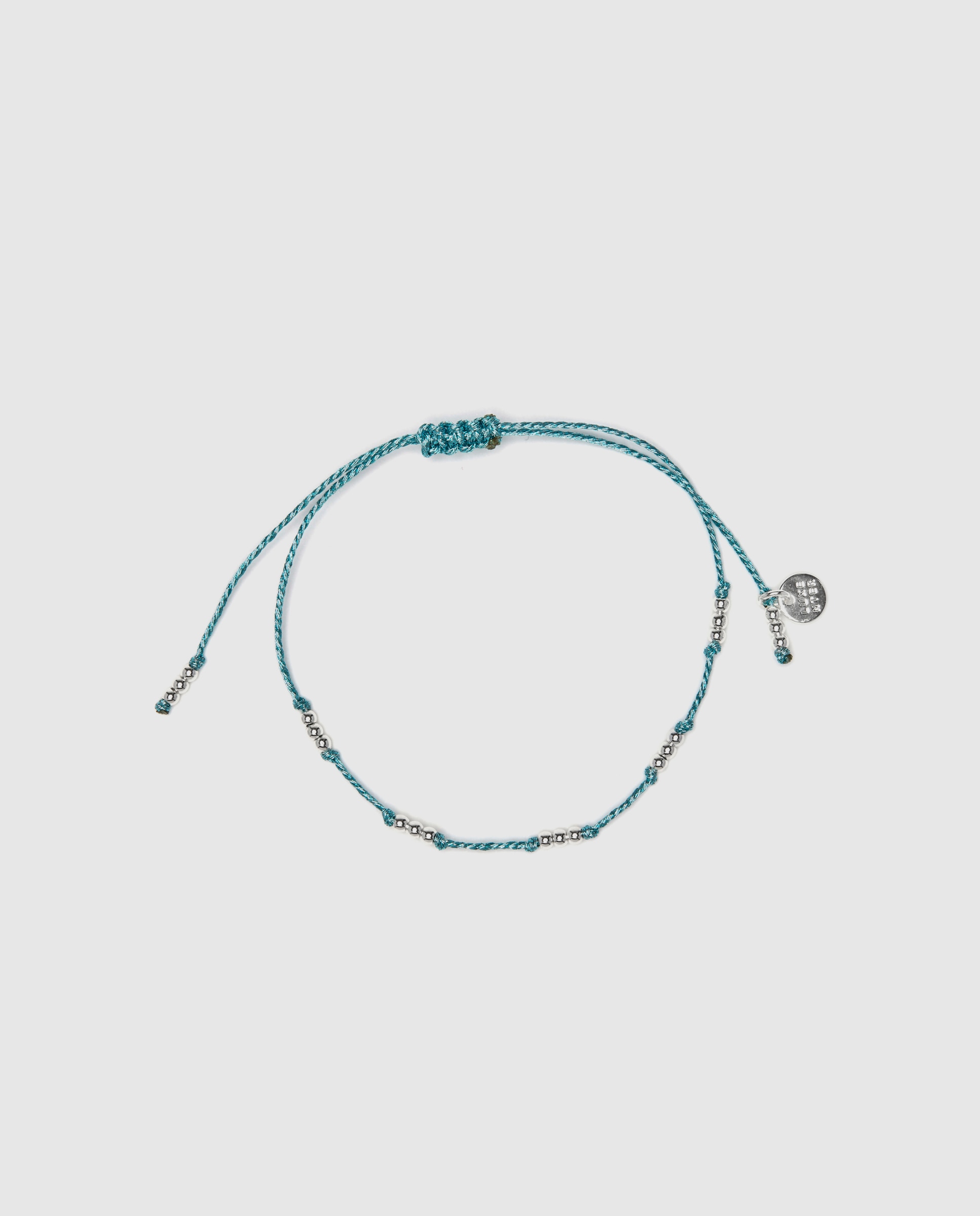Pulseira de Corrente Boho Acabada em Ródio com Cordão Azul Prata-3