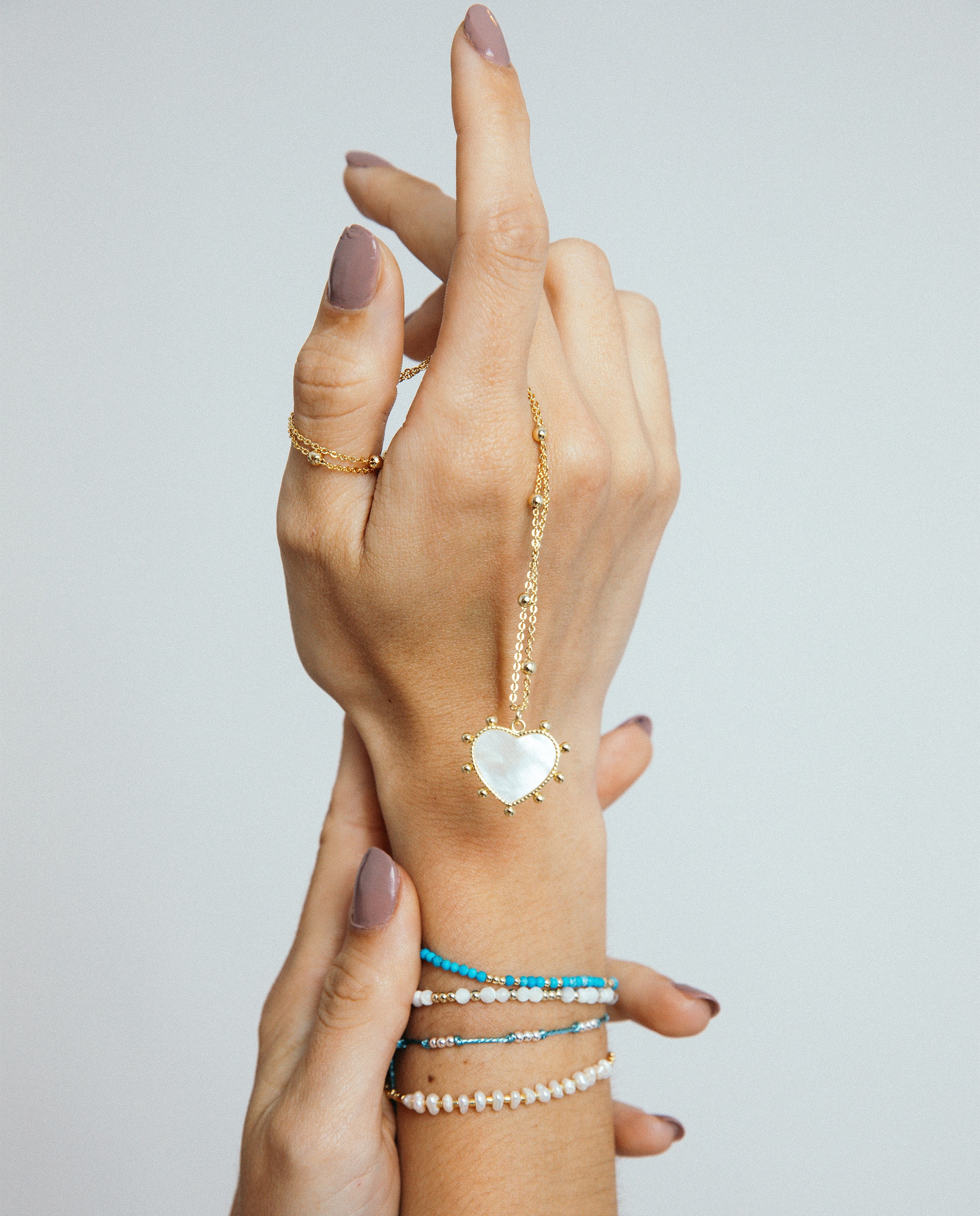Pulseira de Corrente Boho Acabada em Ródio com Cordão Azul Prata-4