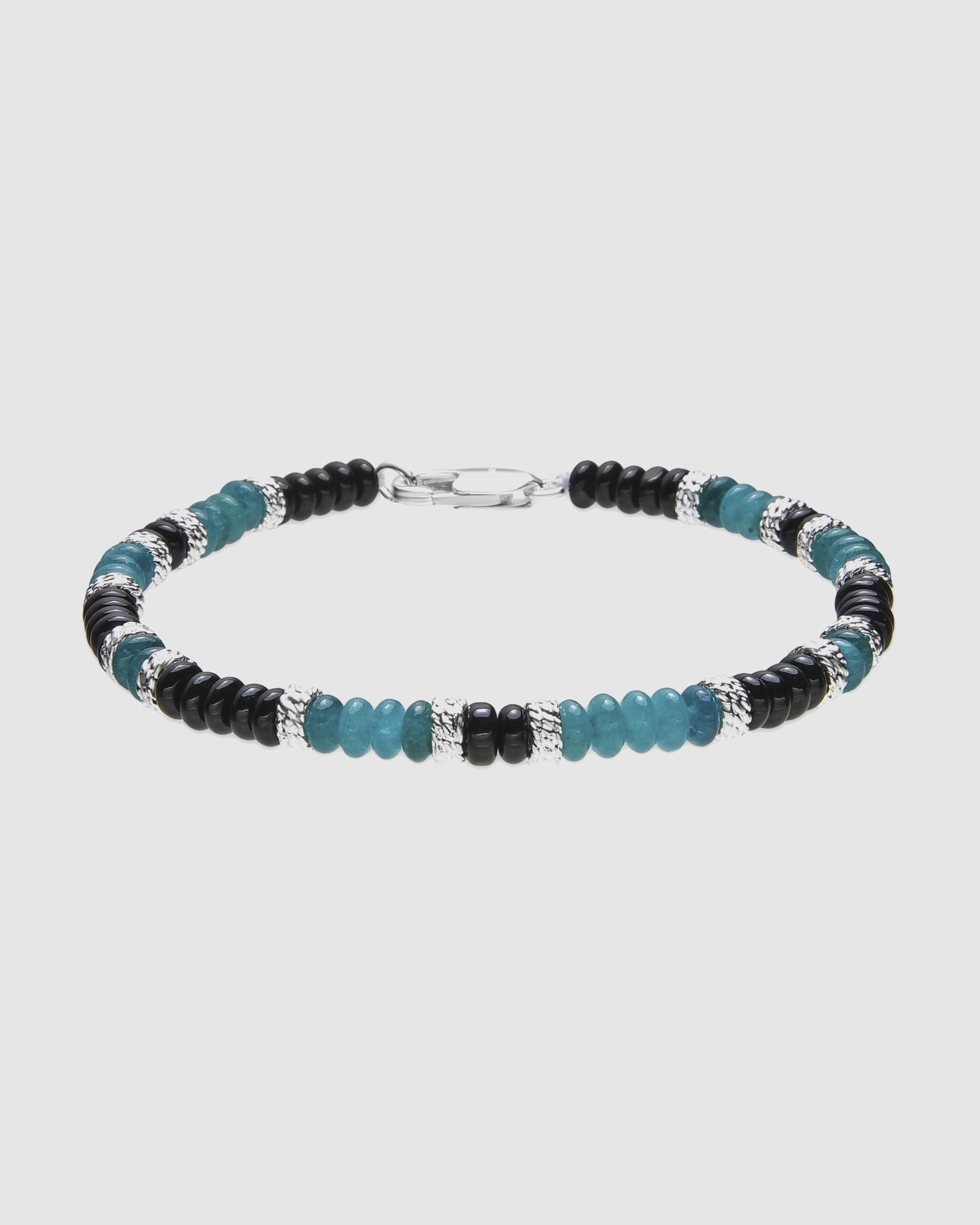 Pulseira de Corrente Acabada em Ródio com Jade e Ónix Prata-1