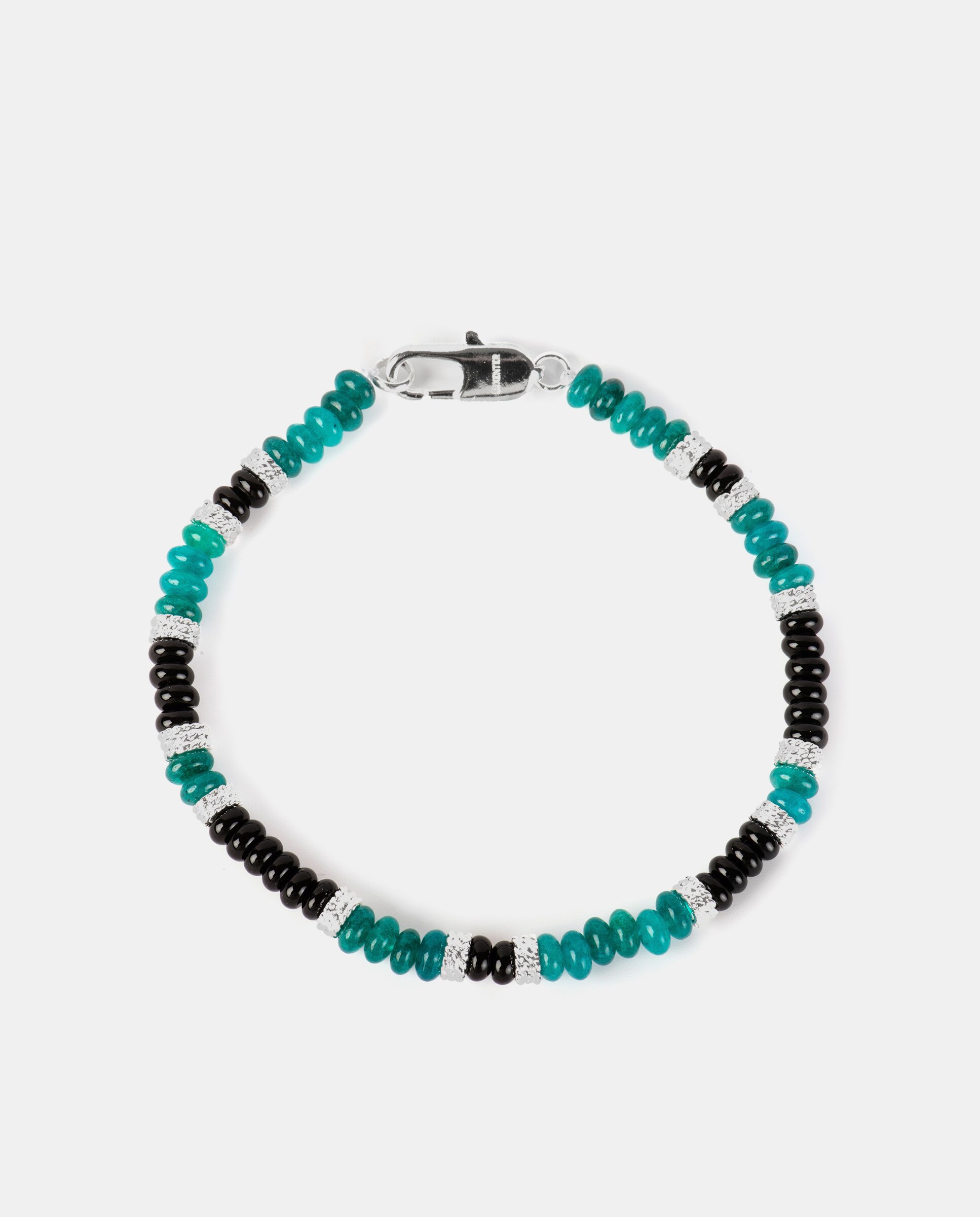 Pulseira de Corrente Acabada em Ródio com Jade e Ónix Prata-3