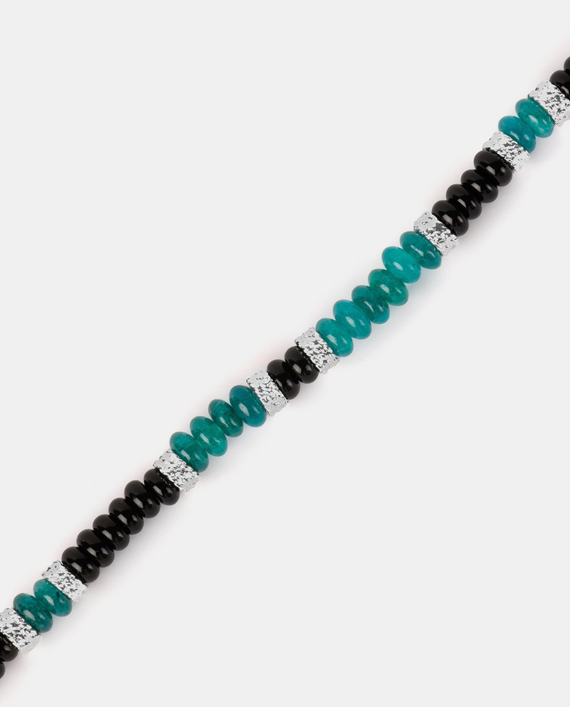 Pulseira de Corrente Acabada em Ródio com Jade e Ónix Prata-4