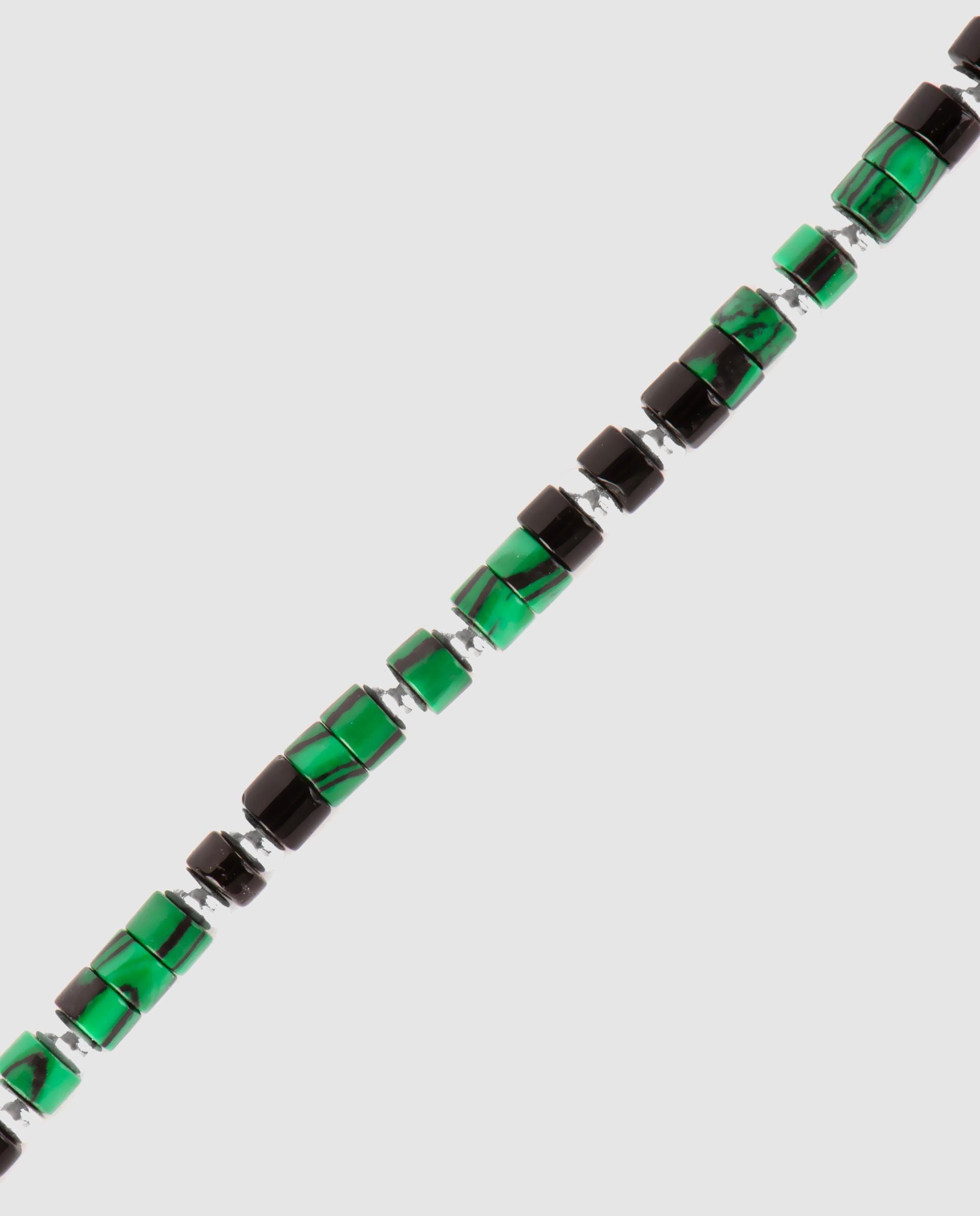 Pulseira de Corrente Acabada em Ródio com Malaquita Preto-3