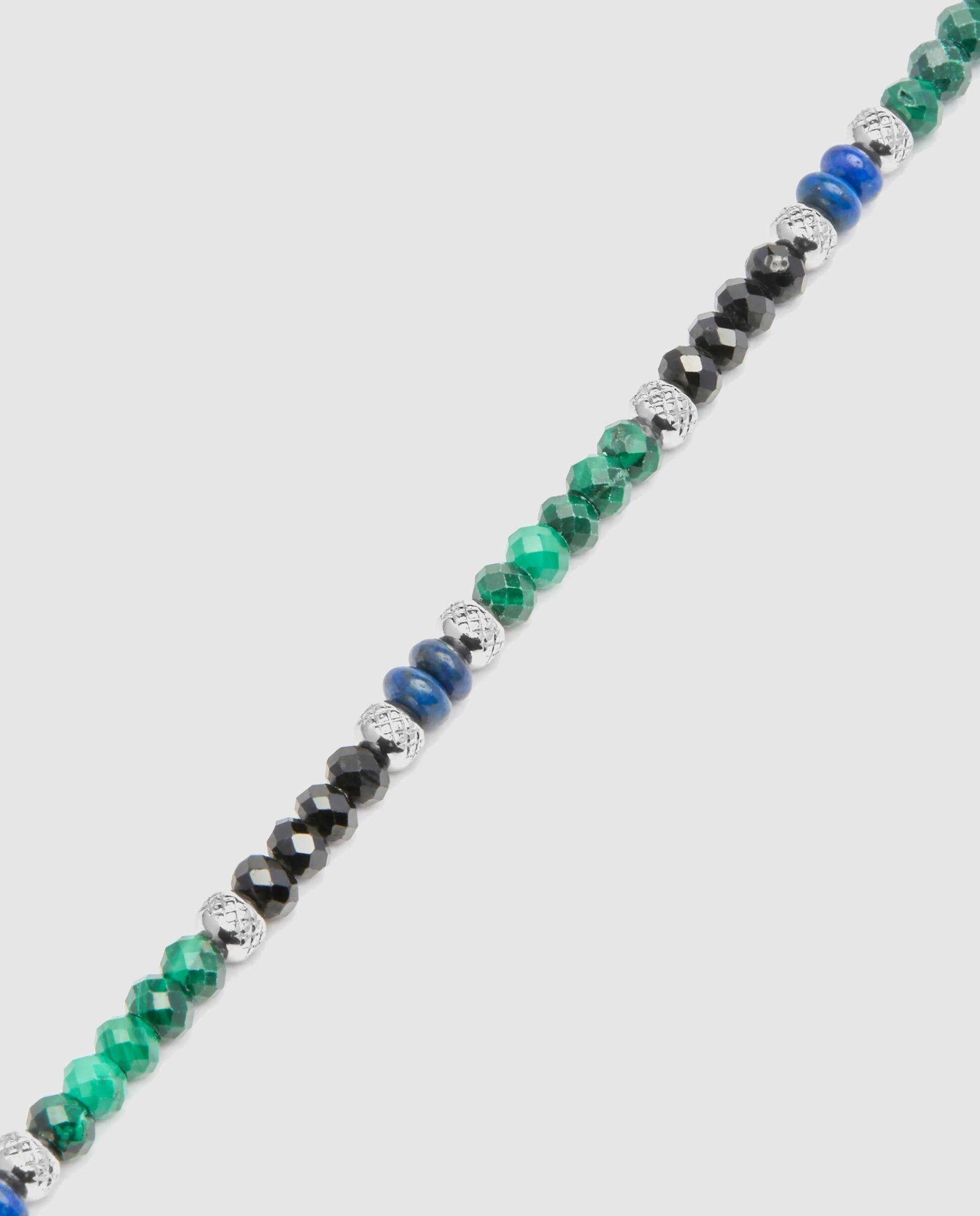 Pulseira de Corrente Acabada em Ródio com Malaquita e Onix Azul / Preto-4