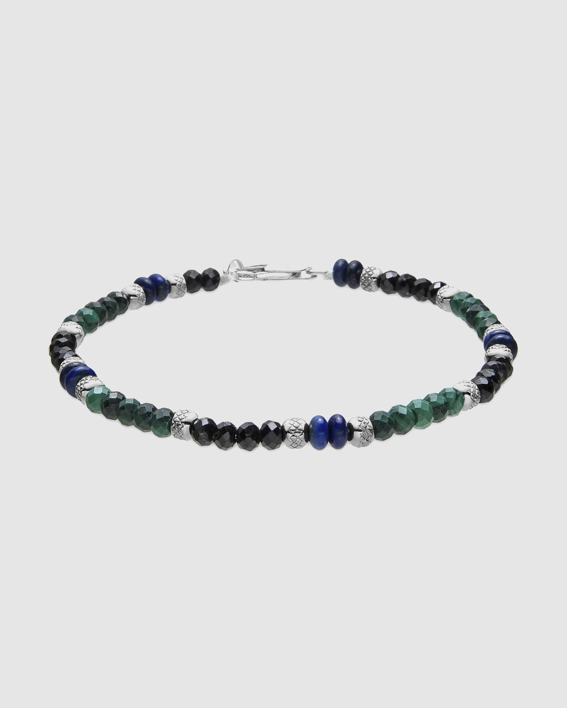 Pulseira de Corrente Acabada em Ródio com Malaquita e Onix Azul / Preto-1
