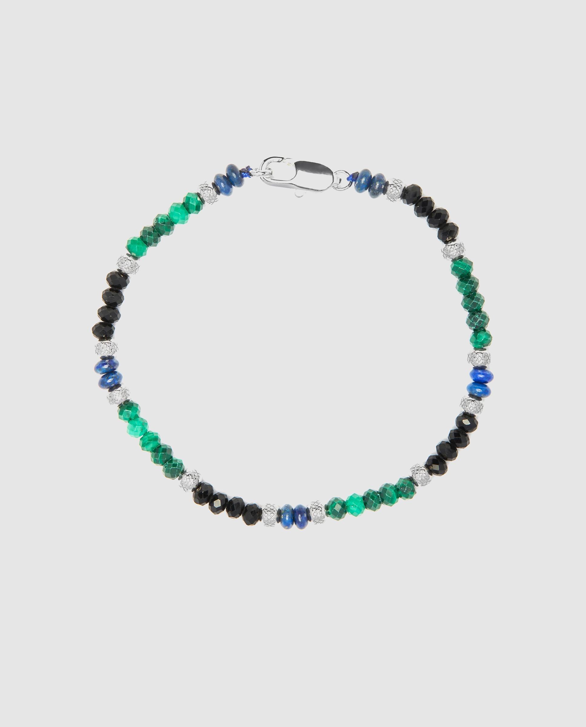 Pulseira de Corrente Acabada em Ródio com Malaquita e Onix Azul / Preto-3