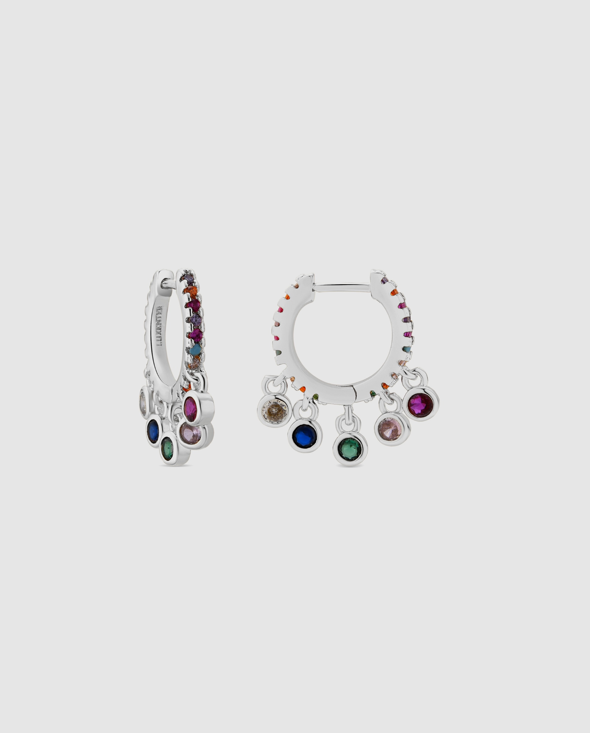 Brincos de Argola Basic Acabados em Ródio com Zirconita Multicolor Prata-1