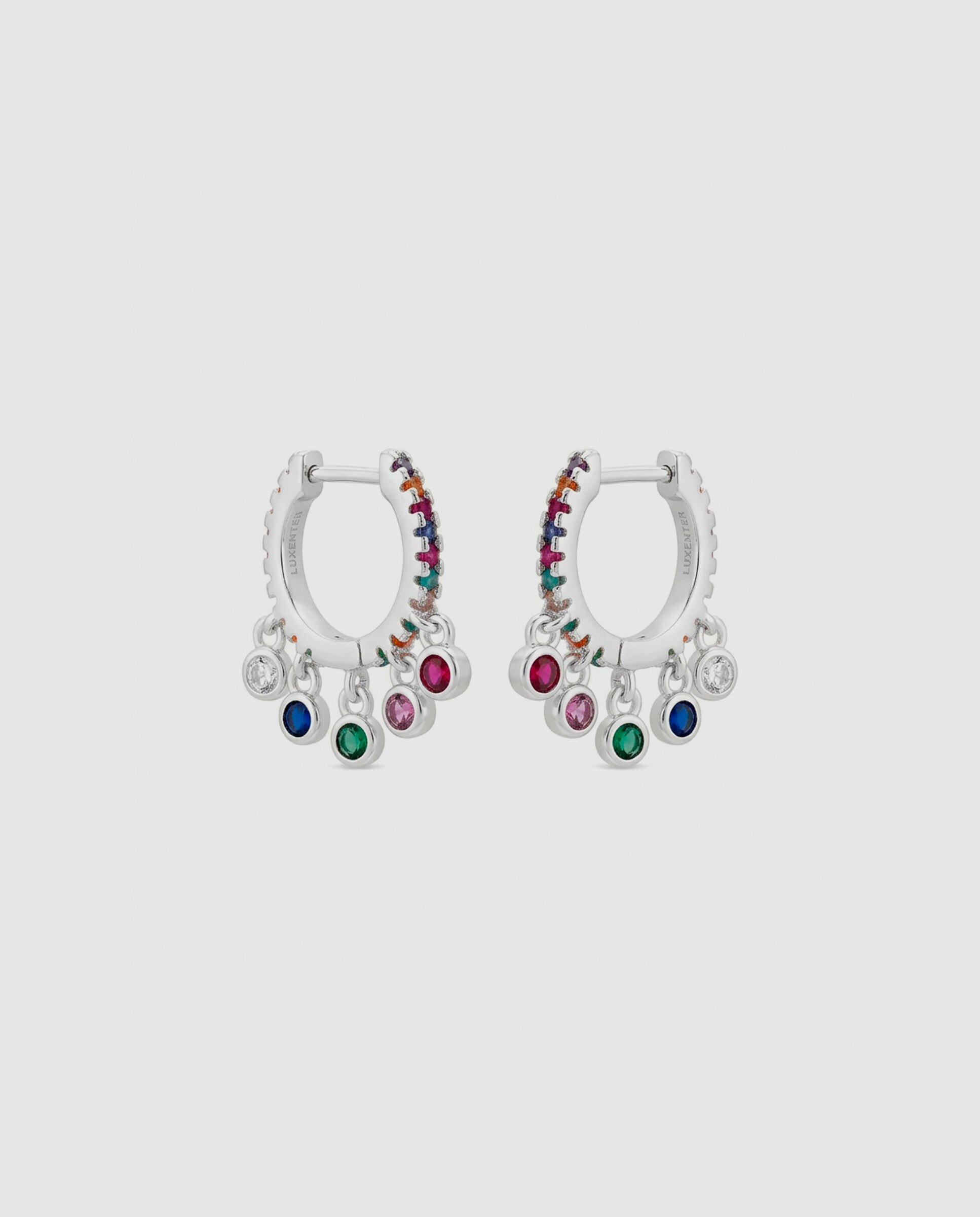 Brincos de Argola Basic Acabados em Ródio com Zirconita Multicolor Prata-3
