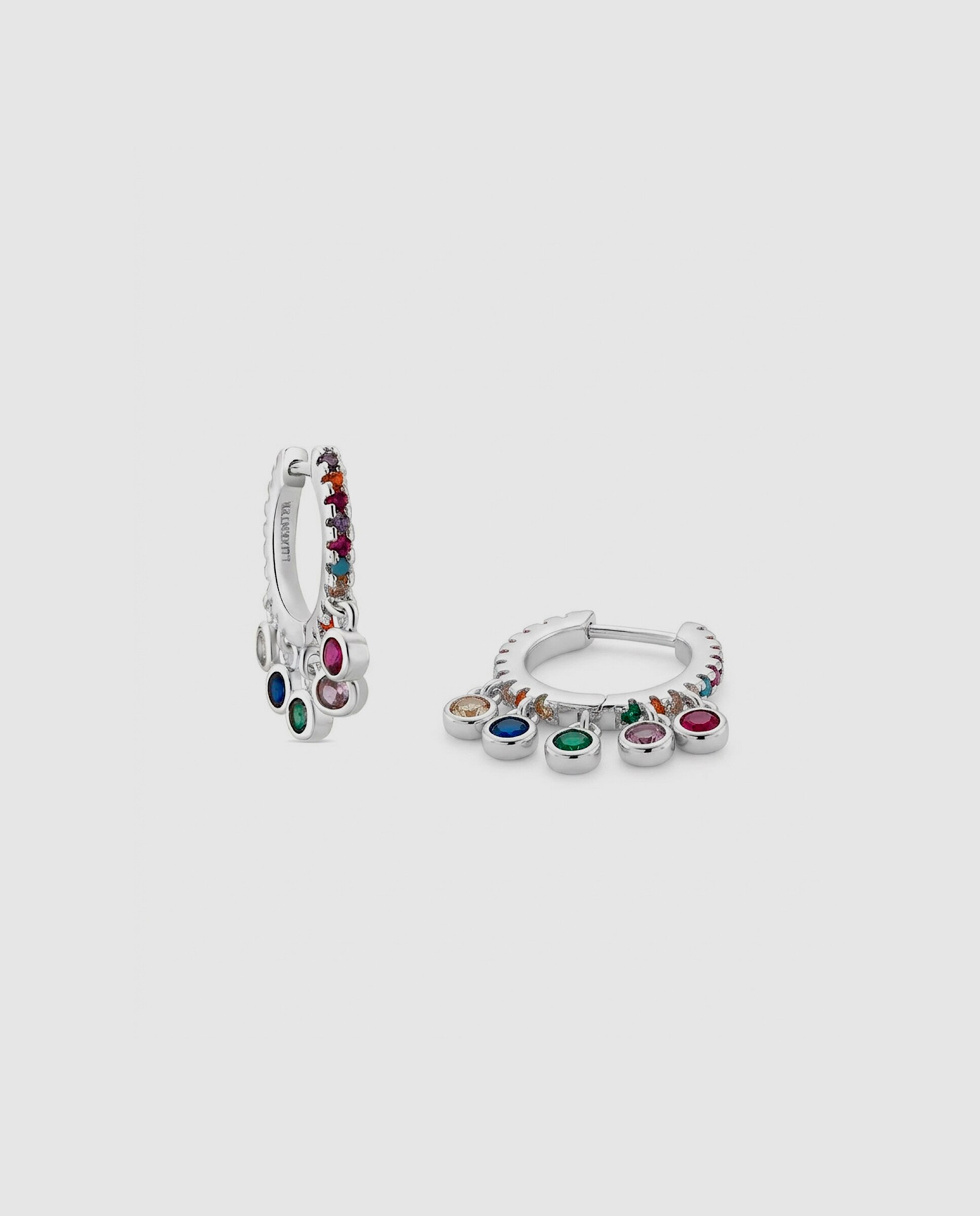 Brincos de Argola Basic Acabados em Ródio com Zirconita Multicolor Prata-4