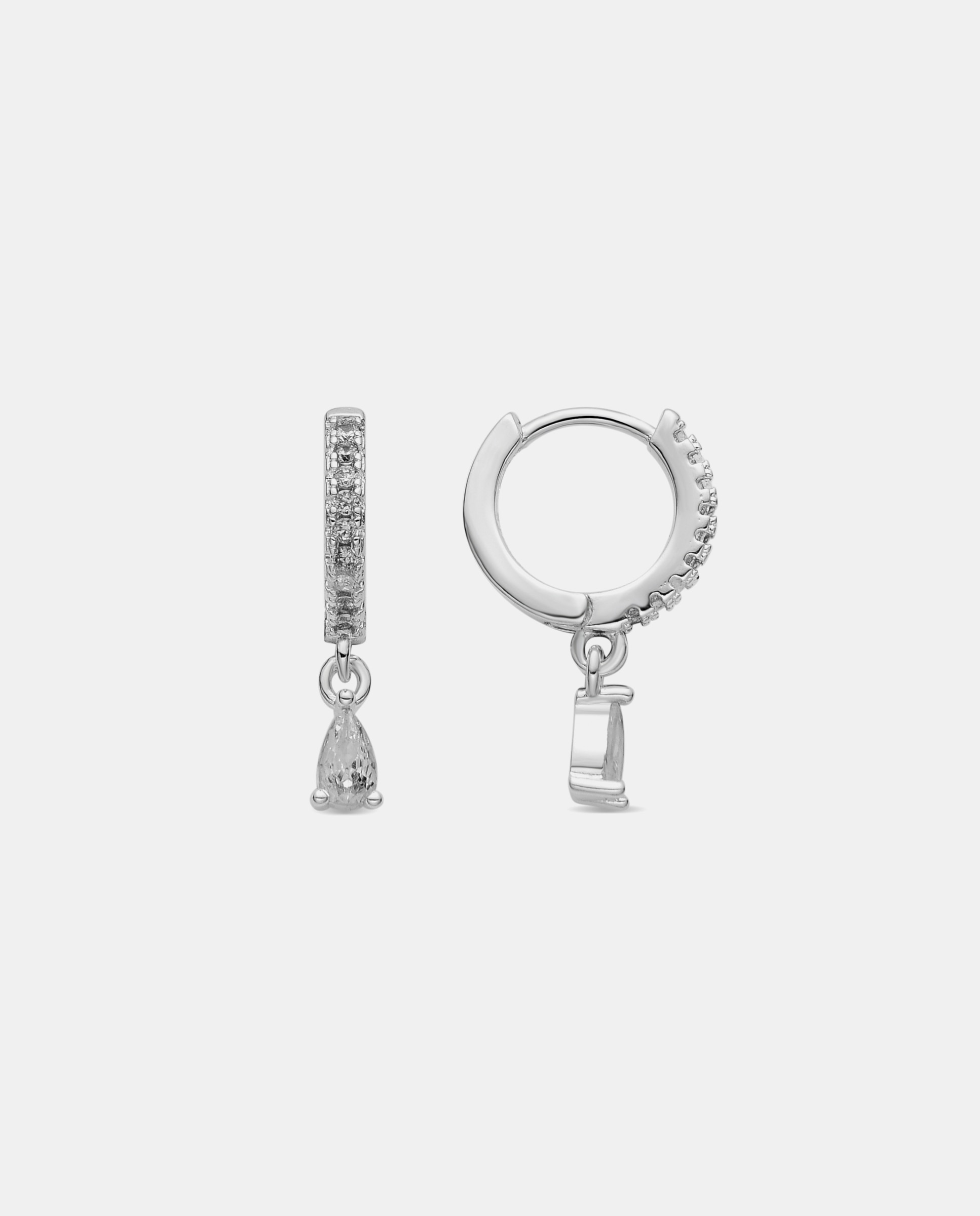 Brincos de Argola Basic Acabados em Ródio com Zirconita Brilhante Prata brilhante / Transparente-1