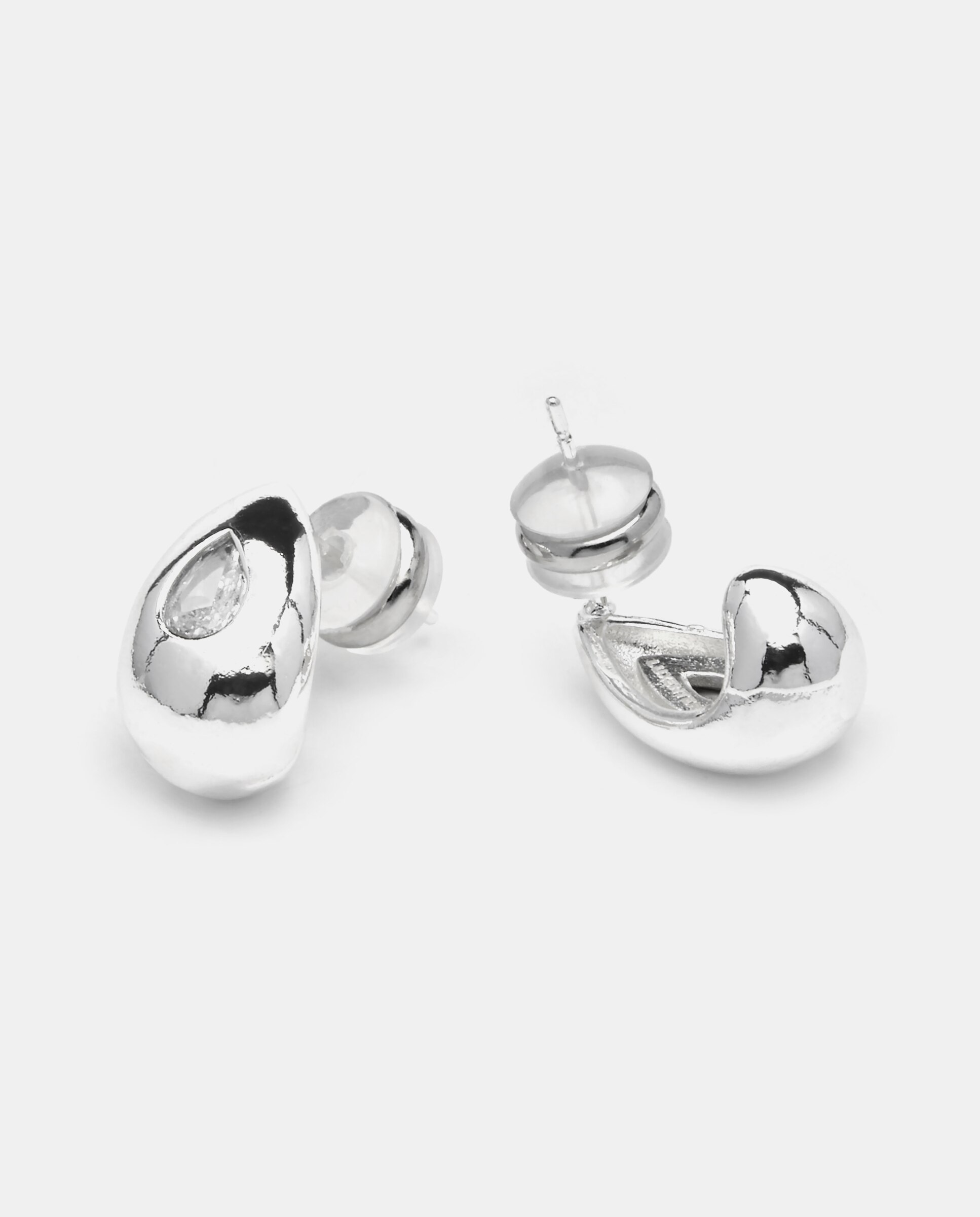 Brincos Basic Acabados em Ródio com Zirconita Brilhante Prata-5