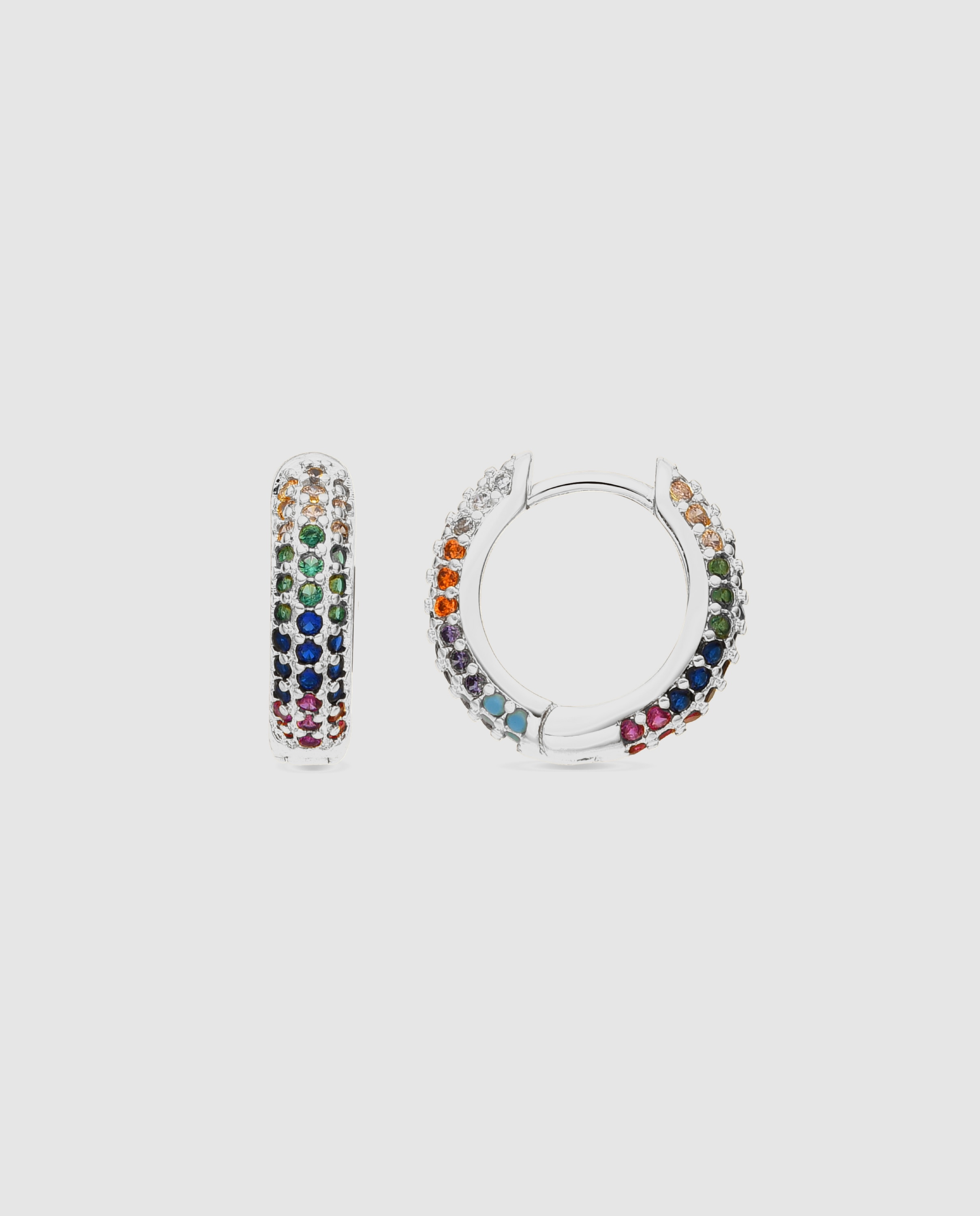 Brincos de Argola Basic Acabados em Ródio com Zirconita Multicolor Prata-1