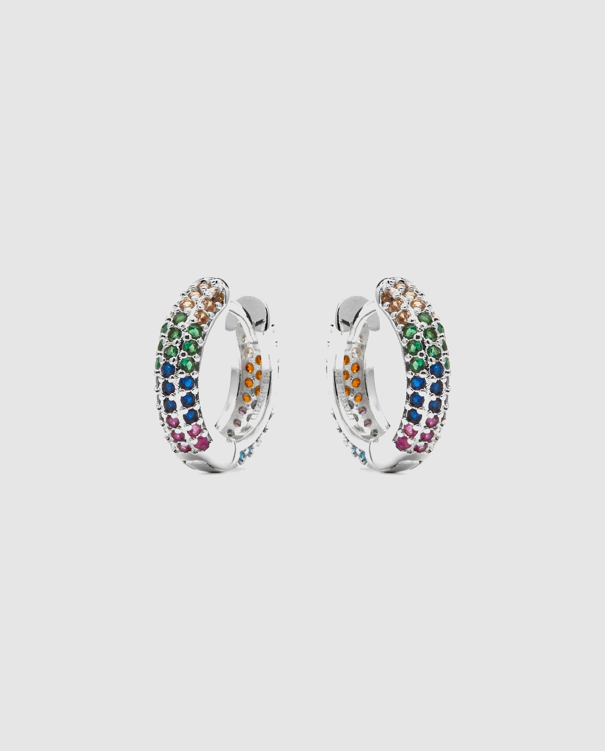 Brincos de Argola Basic Acabados em Ródio com Zirconita Multicolor Prata-3