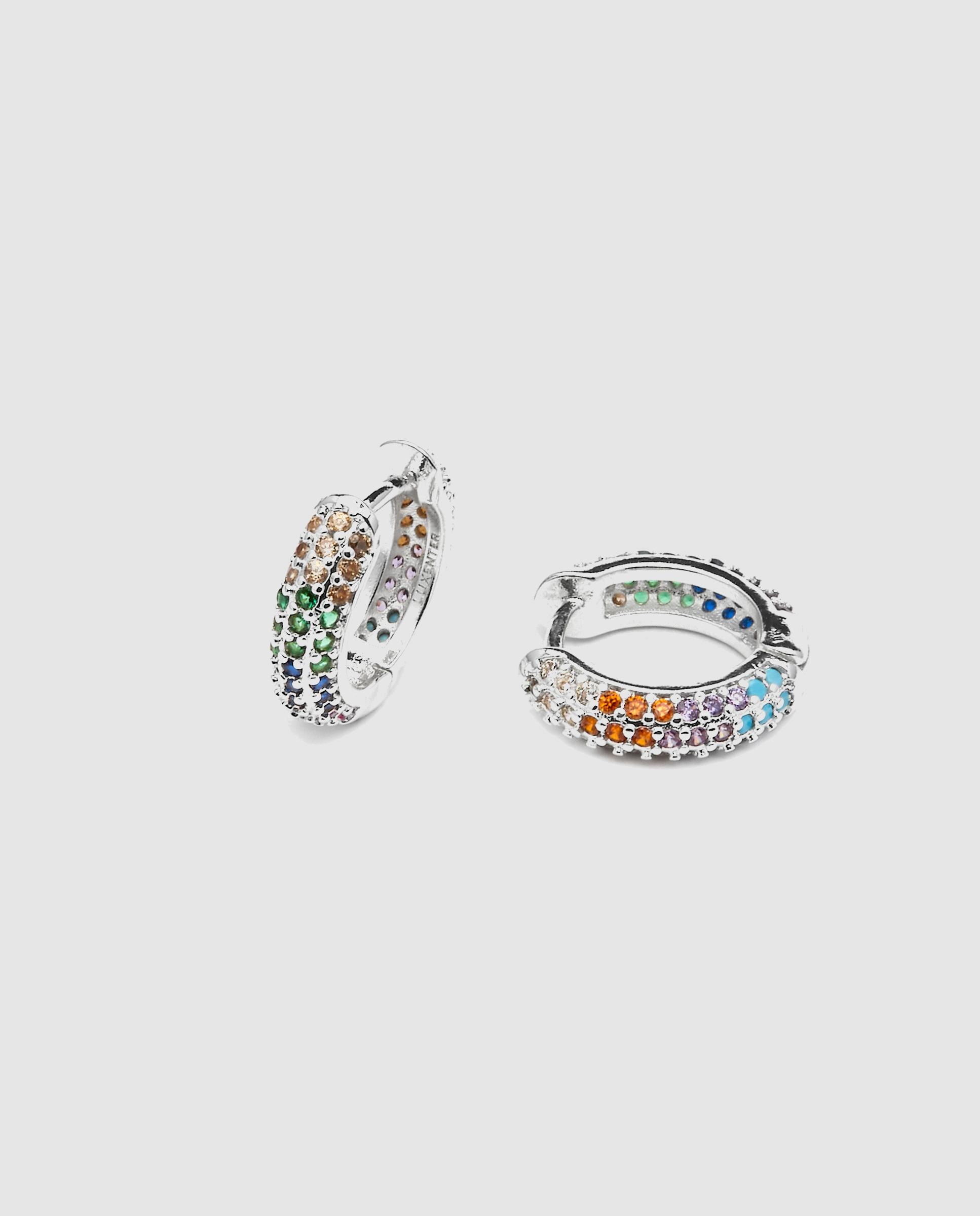Brincos de Argola Basic Acabados em Ródio com Zirconita Multicolor Prata-4