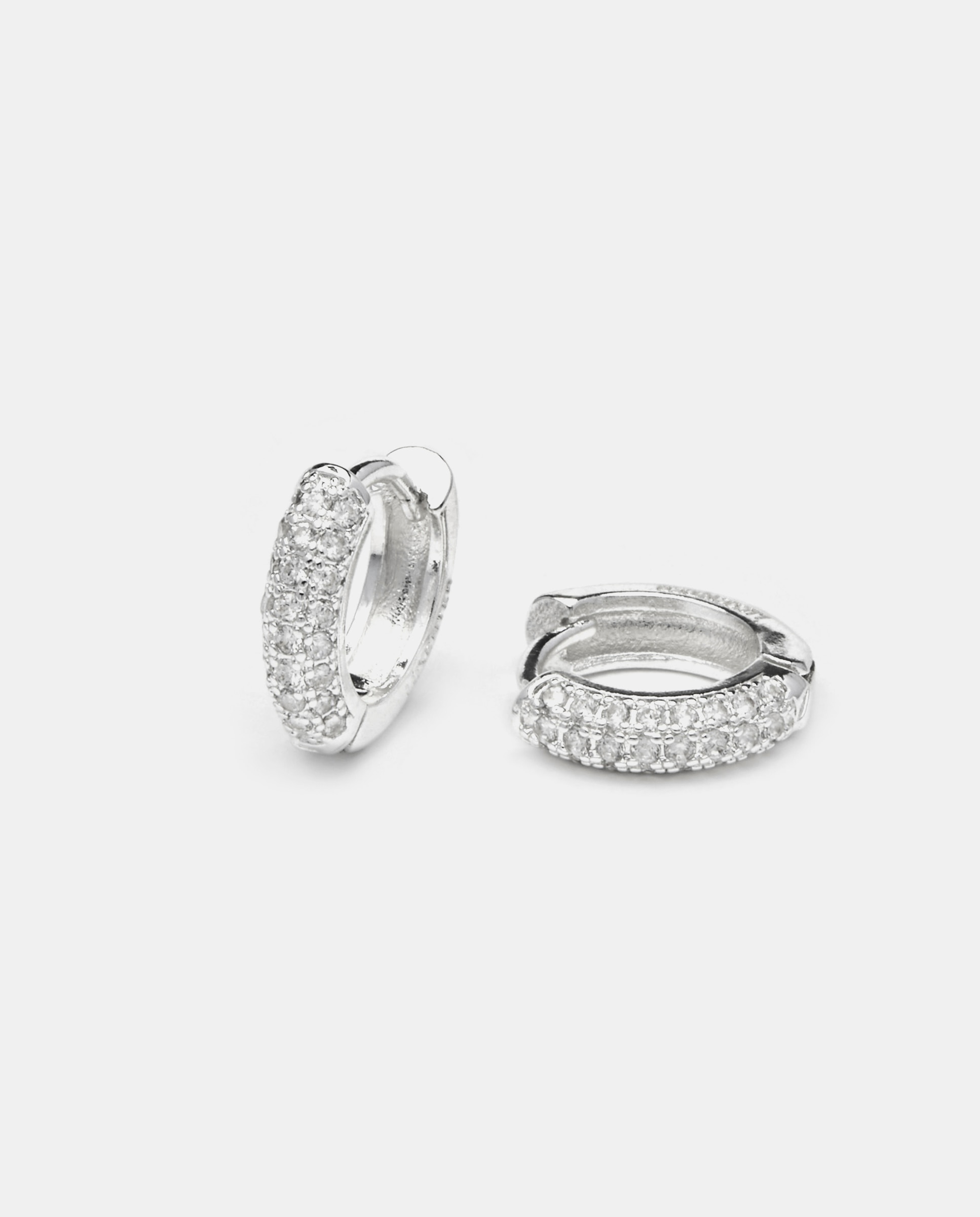 Brincos de Argola Basic Acabados em Ródio com Zirconita Brilhante Preto / Prata-5