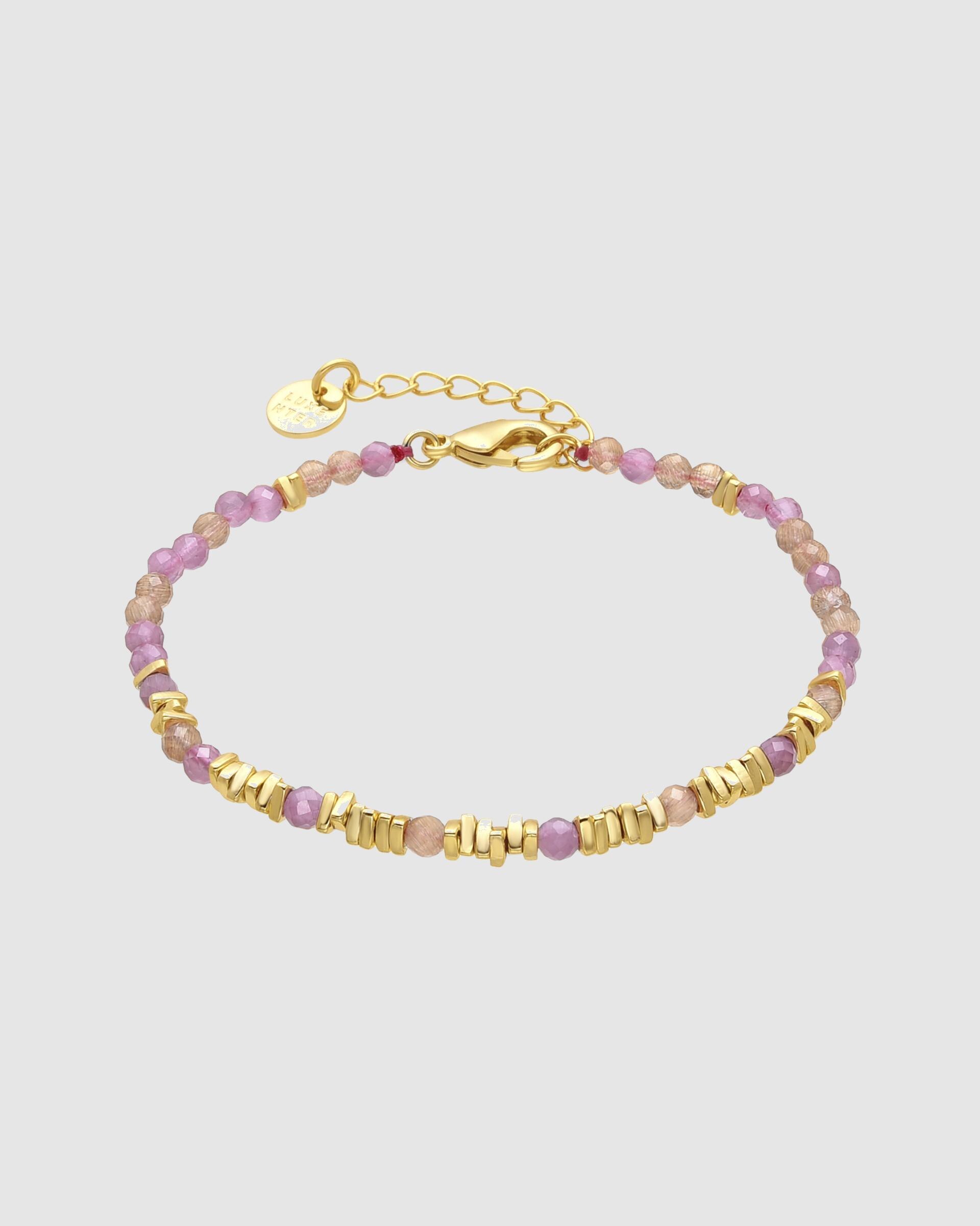 Pulseira de Corrente Boho Acabada em Ouro de 18 Quilates com Cristal Rosa Rosa-1