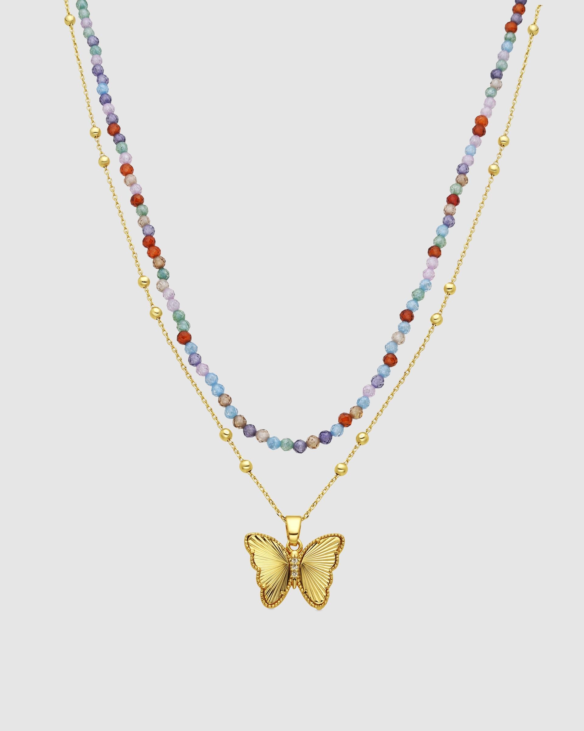 Colar Boho com Acabamento em Ouro de 18 Quilates e Cristal Multicolor Multicolor-1
