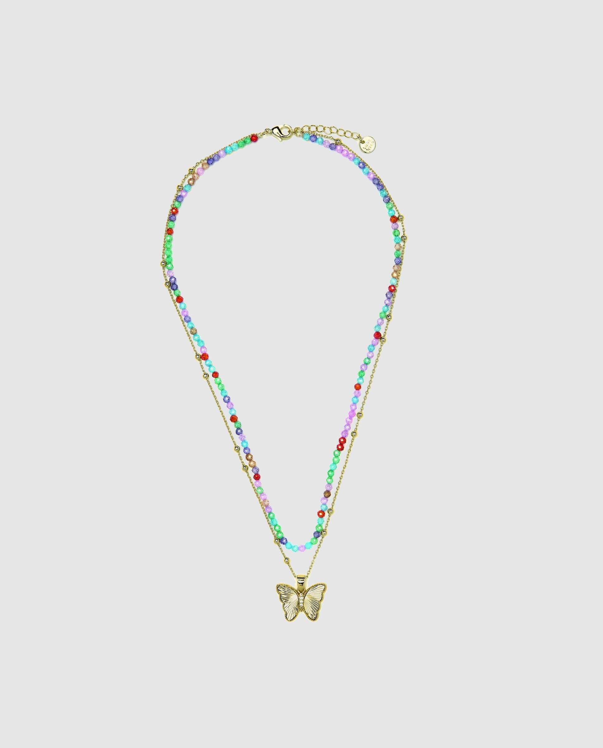 Colar Boho com Acabamento em Ouro de 18 Quilates e Cristal Multicolor Multicolor-3