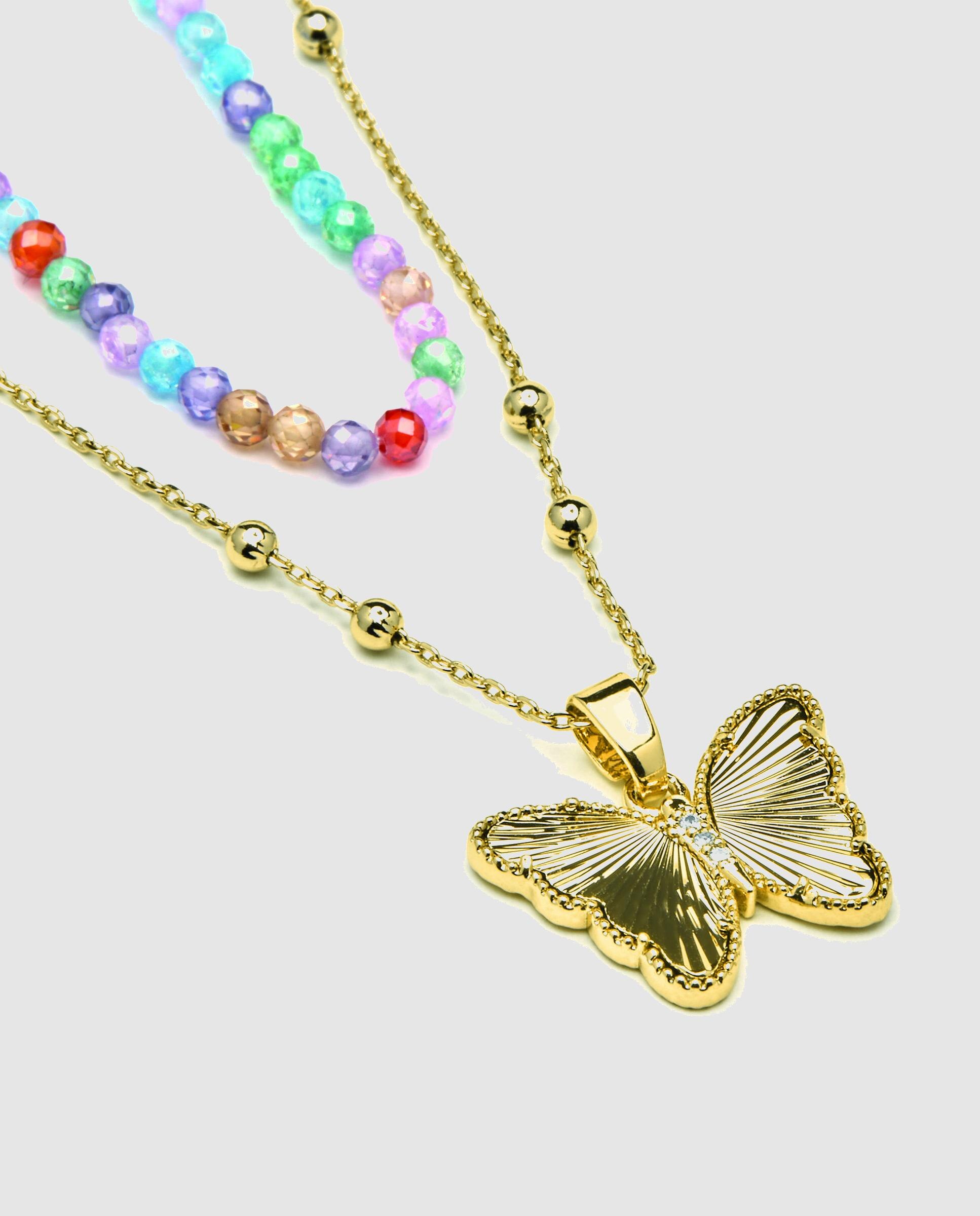 Colar Boho com Acabamento em Ouro de 18 Quilates e Cristal Multicolor Multicolor-4