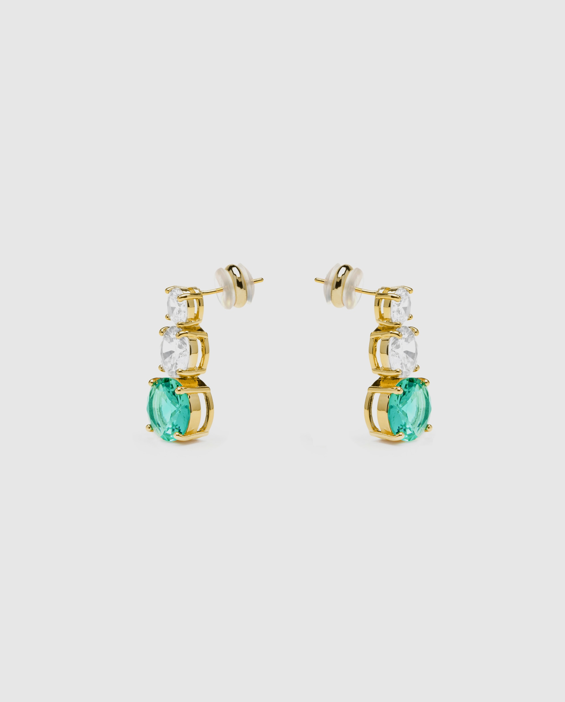 Brincos Compridos Africa com Zirconita Água-marinha e Acabamentos em Ouro Amarelo de 18k Verde-3