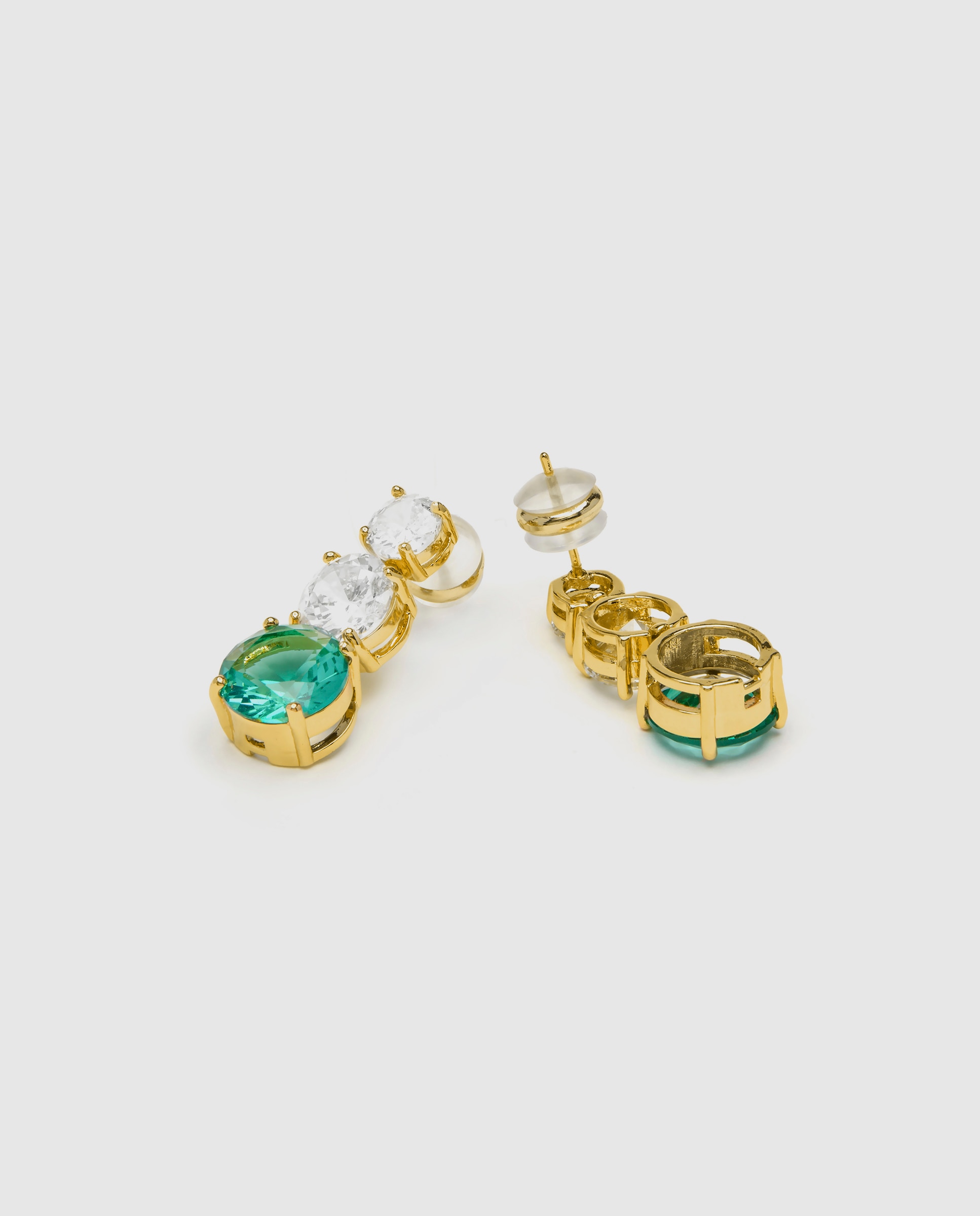 Brincos Compridos Africa com Zirconita Água-marinha e Acabamentos em Ouro Amarelo de 18k Verde-4