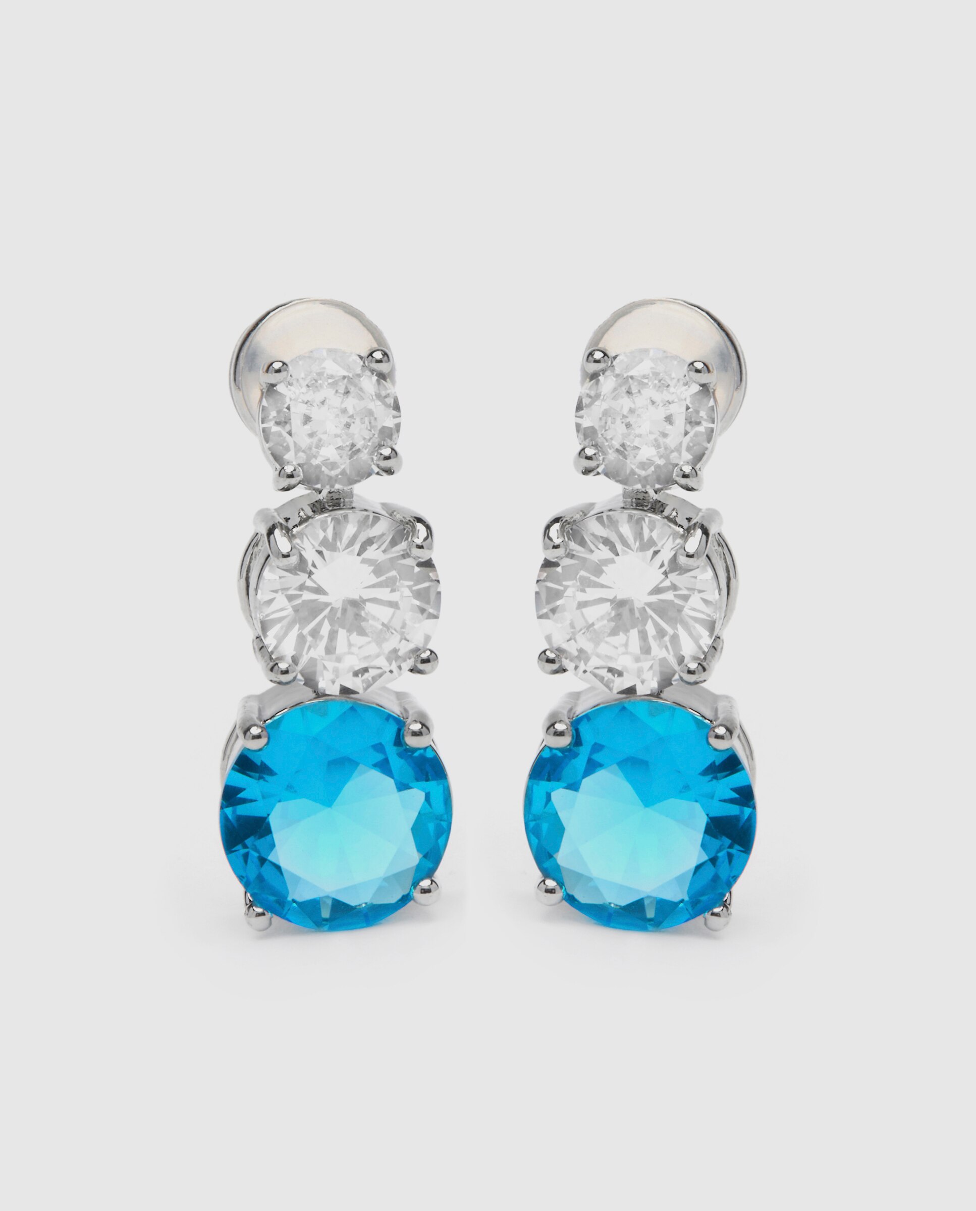 Brincos Compridos Africa com Cristal Azul Acabados em Ródio Azul-1
