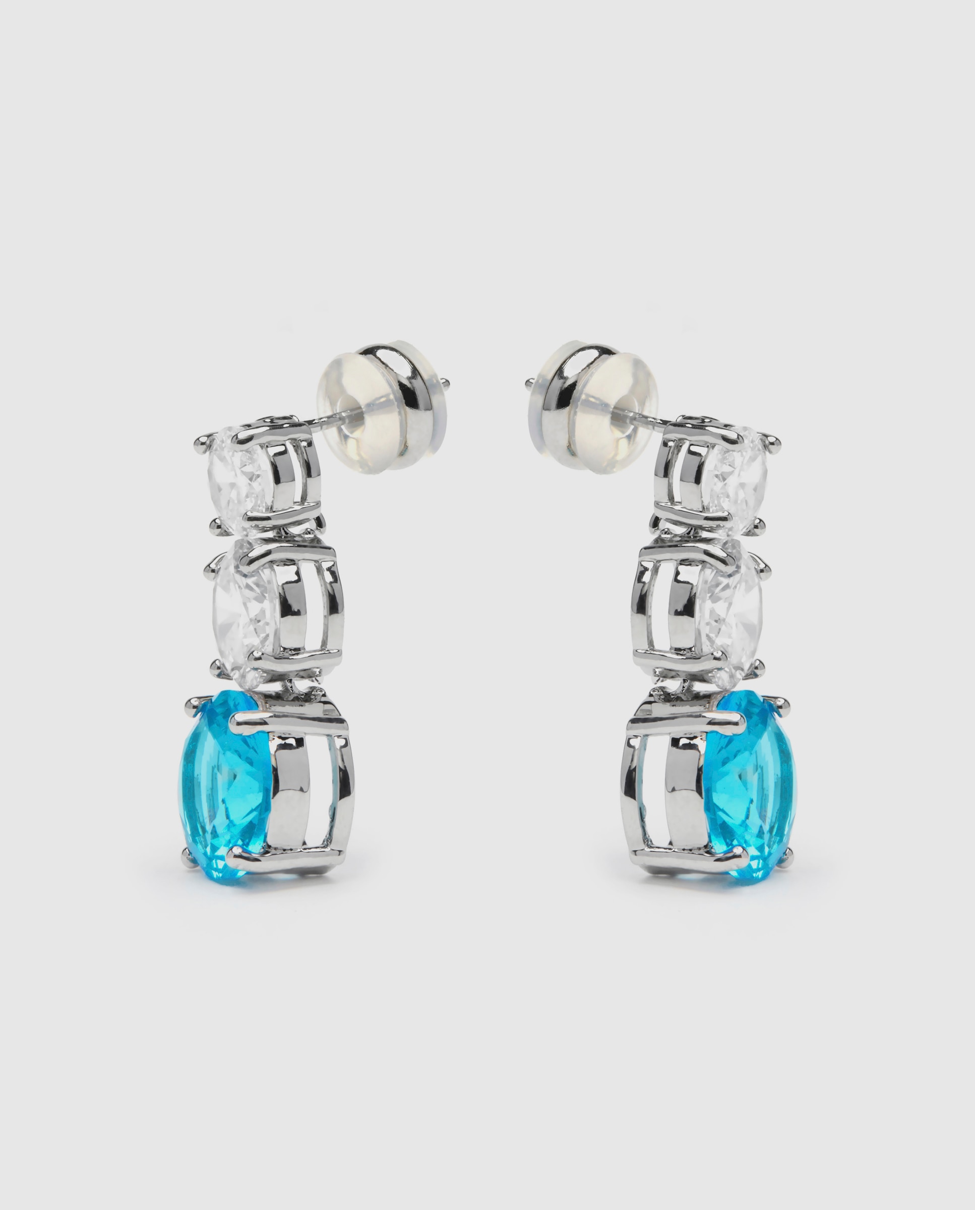 Brincos Compridos Africa com Cristal Azul Acabados em Ródio Azul-3